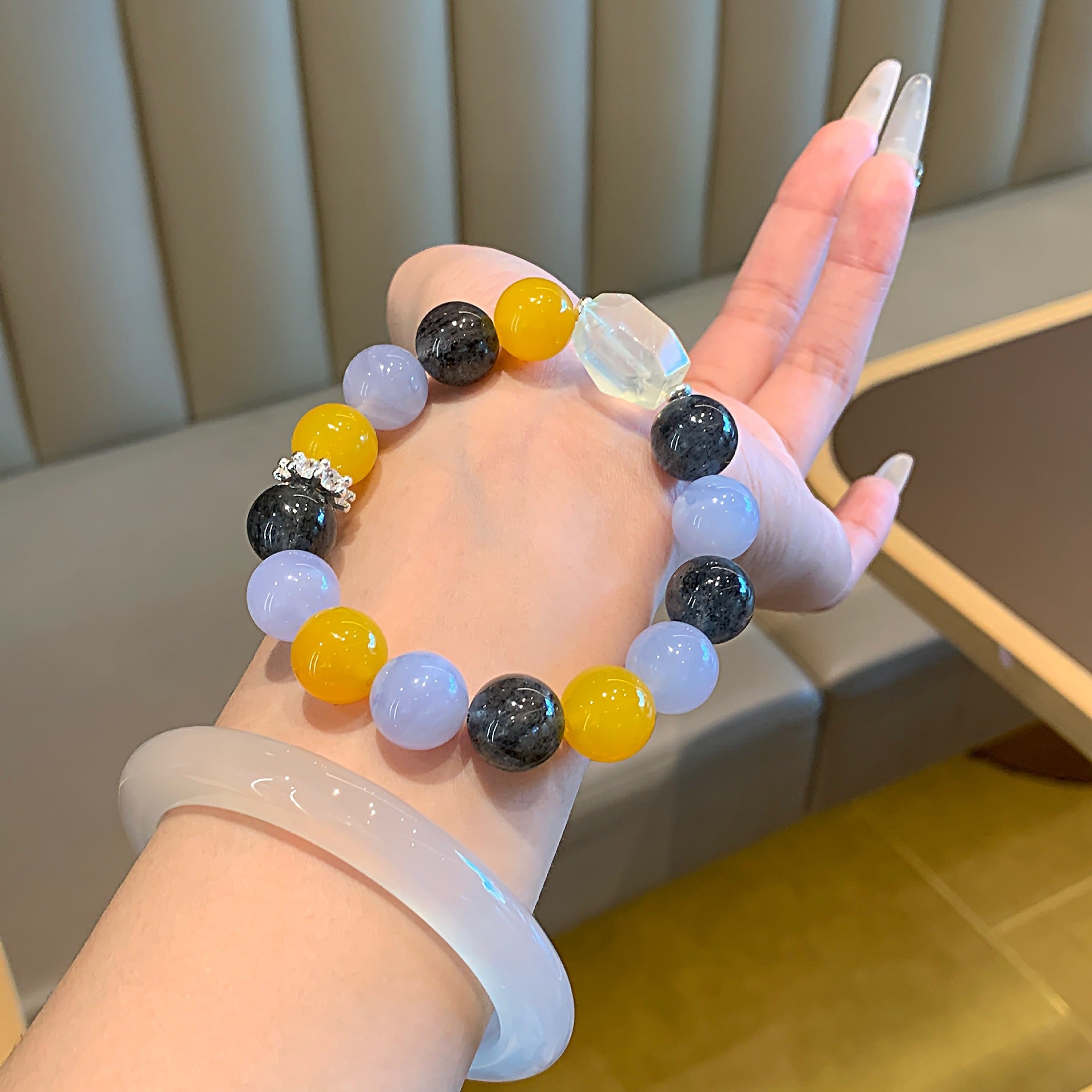 Natural Blue Agate Crystal Bracelet Fashion Design Bracelet Hand Chain TikTok Xiaohongshu Live Supply Bracelet