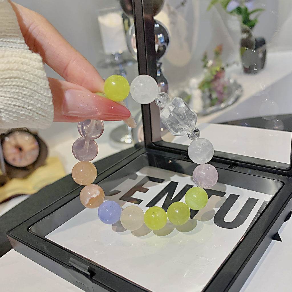 Natural Xiuyan Single Circle Dopamine Bracelet White Crystal Bracelet for Female Best Friend, Fresh Style Night Market Stall Crystal Beads