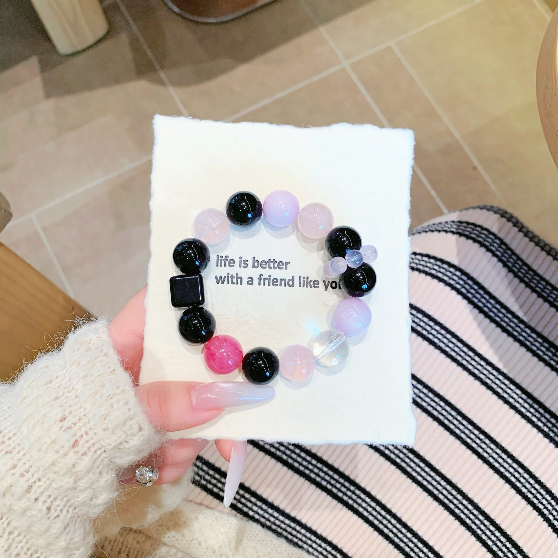 Natural Multi-Gemstone Crystal Stone Bracelet Spliced Geometric Original Design Moonlight Bracelet Natural Pink Crystal Bracelet