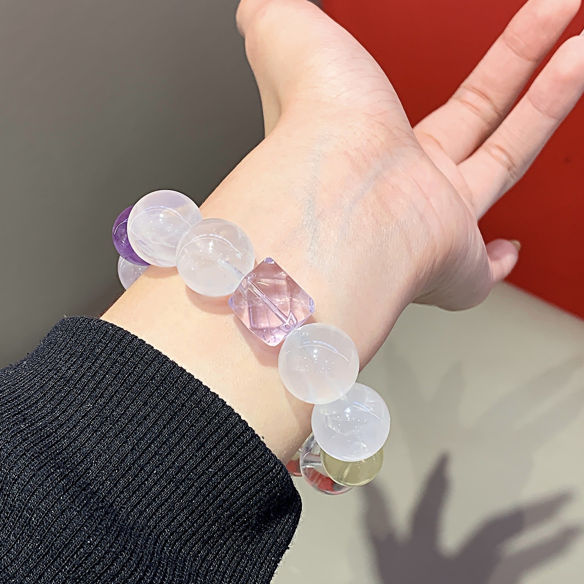 Natural Amethyst with Lemon Quartz White Phantom Crystal Bracelet Original Design Large Beads Crystal Bracelet
