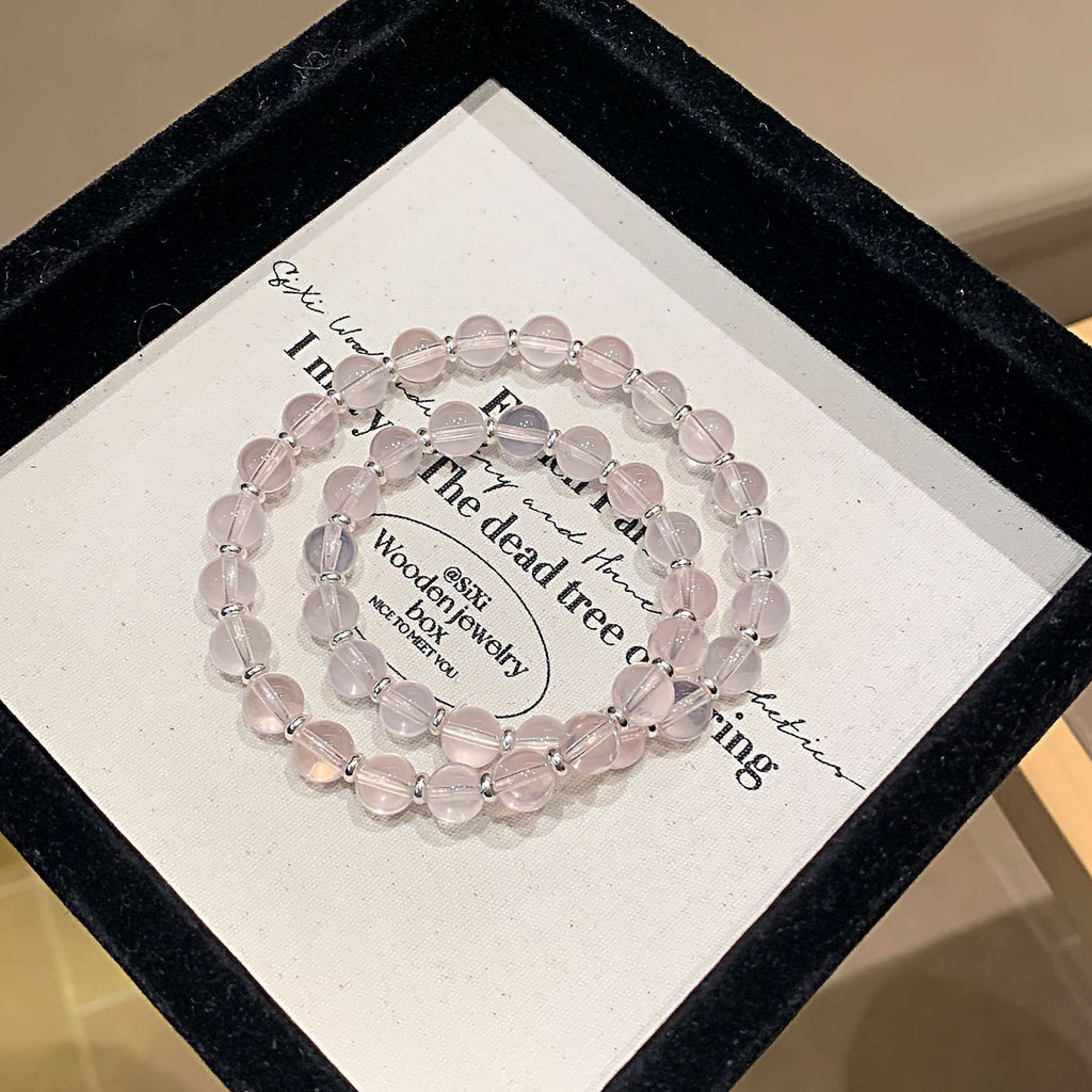New ins Sweet and charming style Transparent Pink Beaded Bracelet Elegant Versatile Crystal Bracelet Rose Quartz Crystal Bracelet