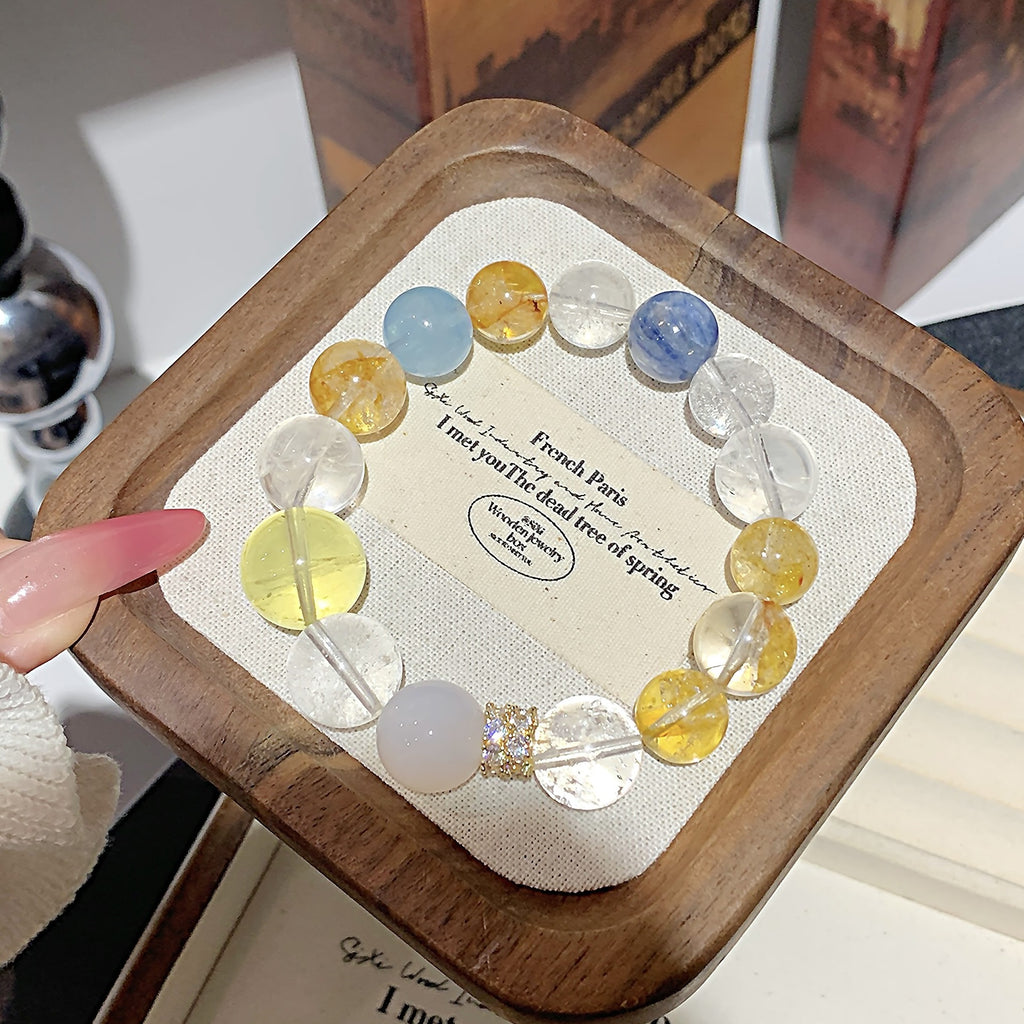 White Ase Crystal Bracelet Blue Crystal Yellow Gum Flower Women's Multi-Gem Rainbow Candy Color Single Circle Bracelet Crystal Bracelet