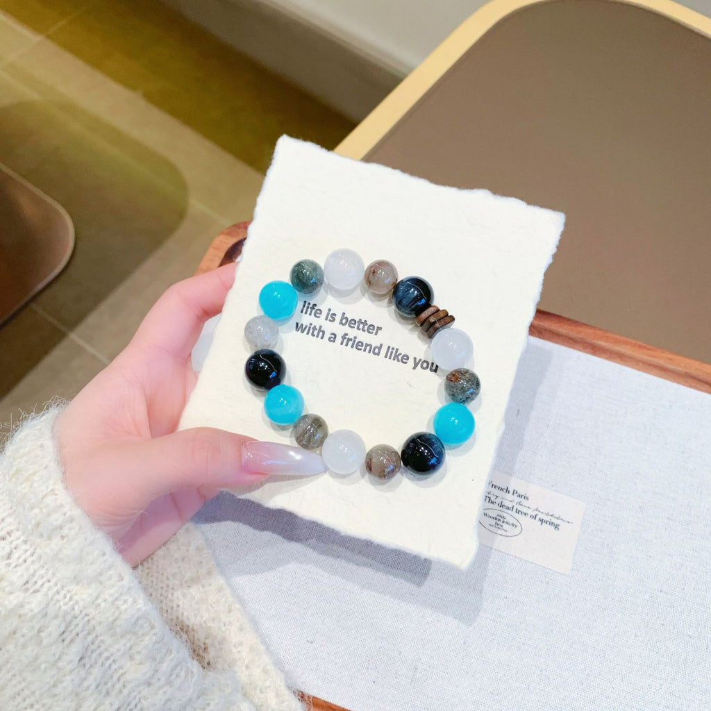 （Most Valuable）Natural White Phantom Aquamarine Light Luxury Fashion Couple Bracelet Original Design New Model Bracelet