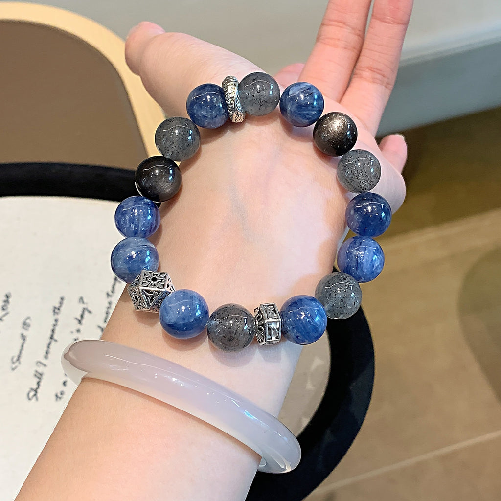 Van Gogh Starry Sky Kyanite Crystal Bracelet Natural Blue Crystal Stone Round Bead Bracelet Niche Exquisite Fashion Bracelet
