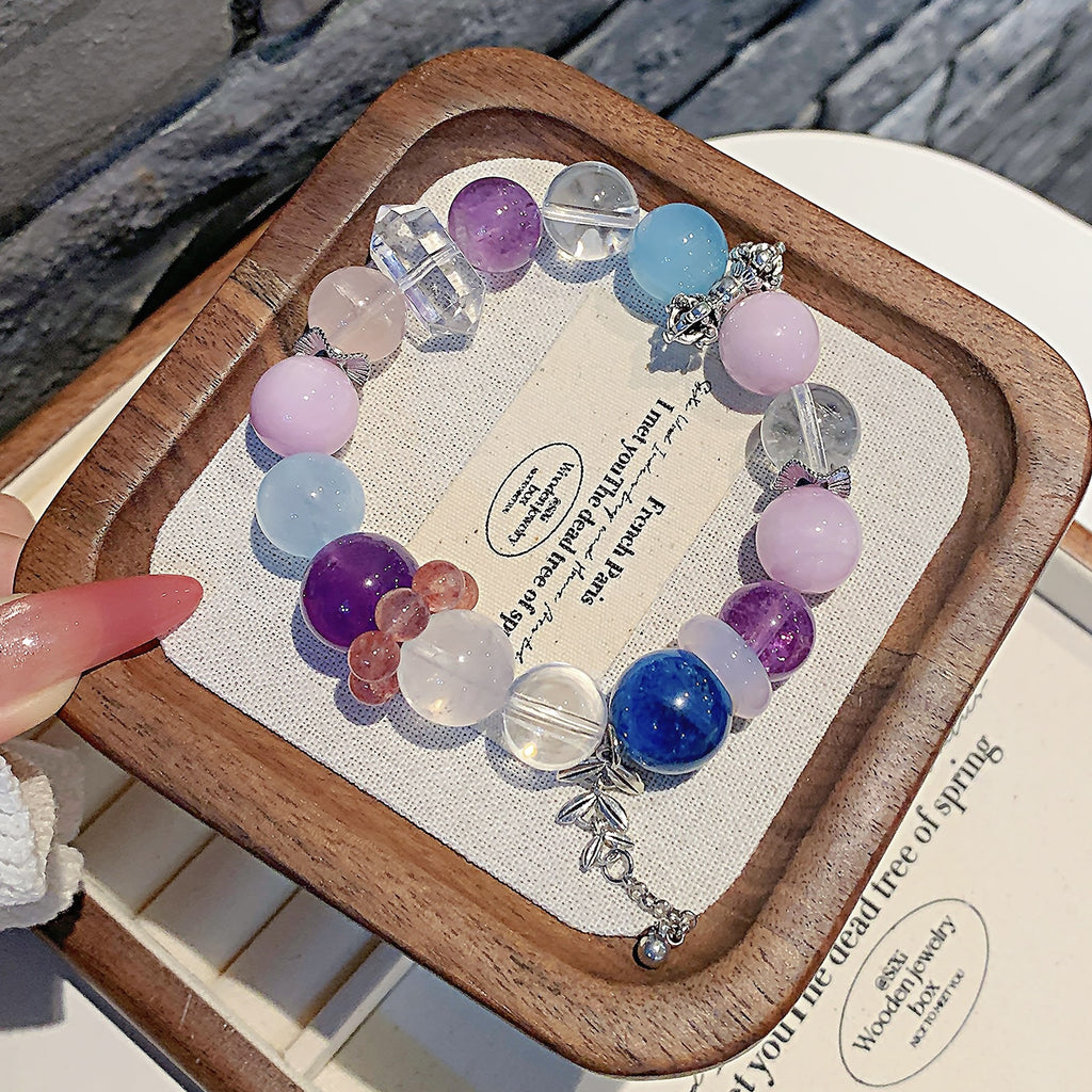 Natural Aquamarine Crystal Bracelet Colorful Multi-Gem Crystal Bracelet Unique Design Bracelet diy Crystal Chain