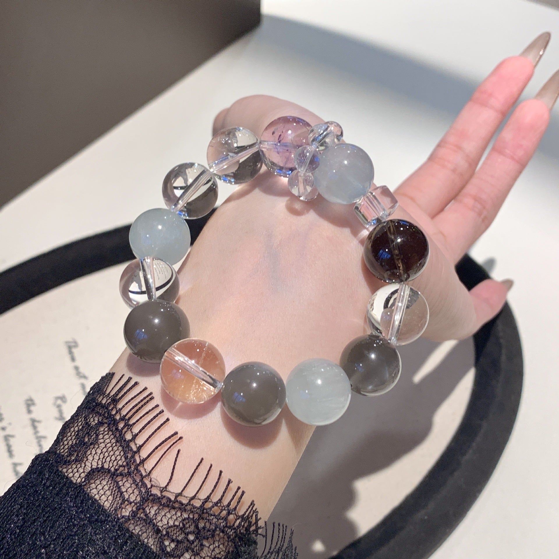 Original Personalized Multi-Gemstone Crystal Bracelet Vintage Style Single Circle Bracelet for Men and Women Natural Aquamarine Bracelet