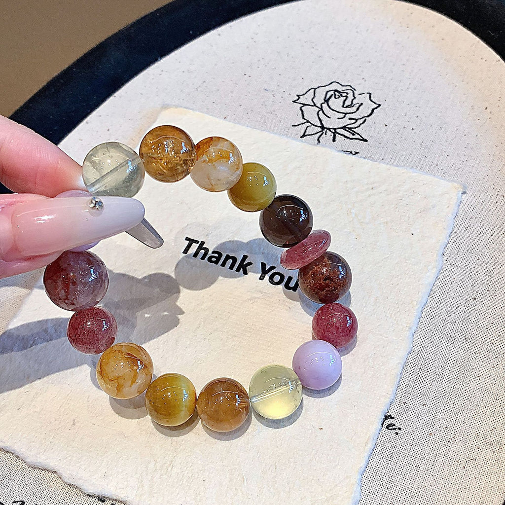 Qianjing Natural Multi-Gem Strawberry Crystal Five Elements Bracelet for Women Large Beads Unique Niche Crystal Beads Wholesale Design