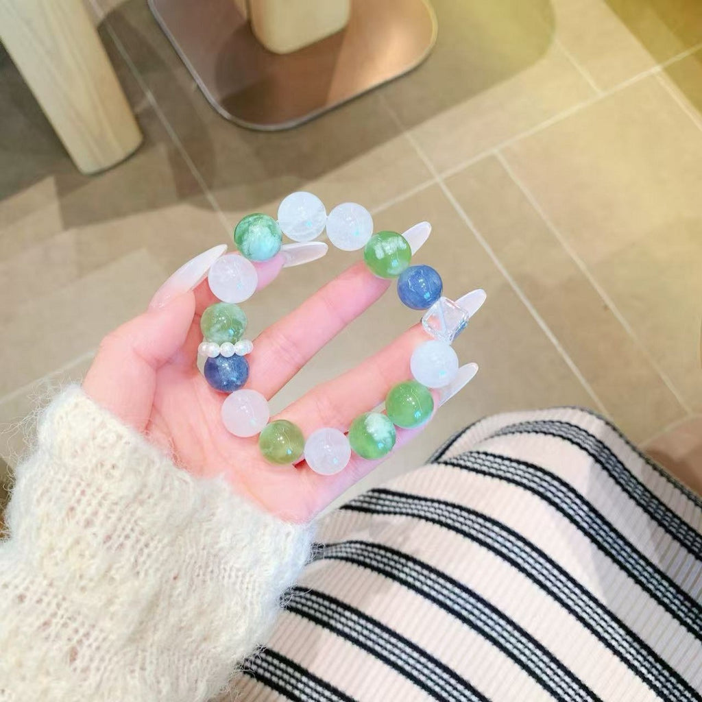 Natural Dopamine White Crystal Bracelet Blue Vein Agate Xiuyan Simple Multi-Gemstone Crystal Ketang Jewelry Bracelet