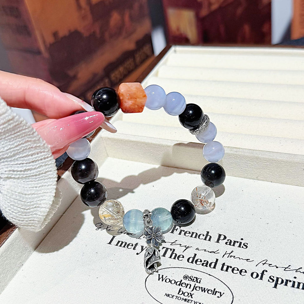 Natural Blue Agate Crystal Hand Jewelry Cross-border Hot-Selling Light Luxury Crystal Bracelet diy Multi-Gemstone Crystal Bracelet