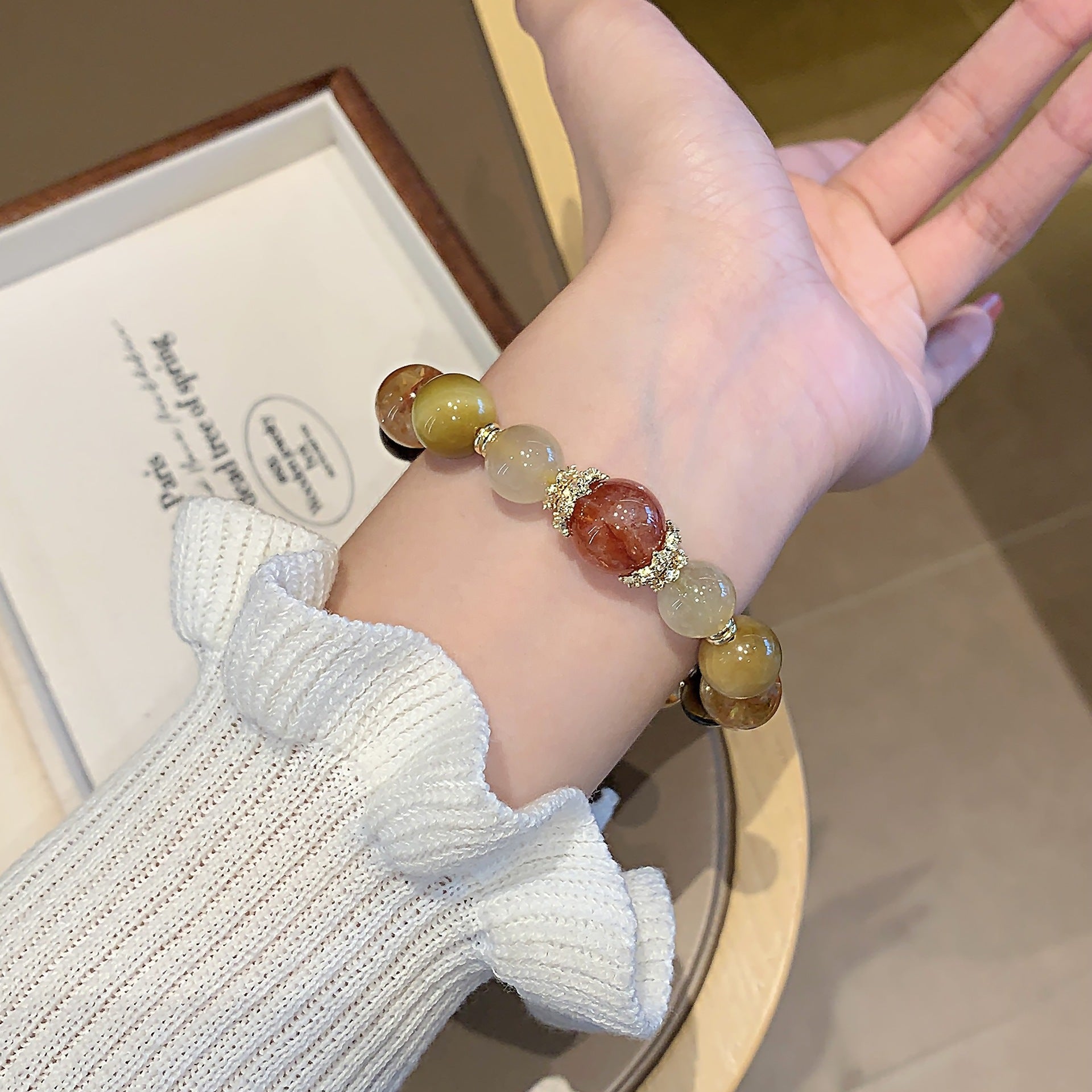 Natural Yellow Pagoda Crystal Men's and Women's Zodiac Year Bracelet Light Luxury Design Bracelet Jewelry Gift Multi-bead Bracelet