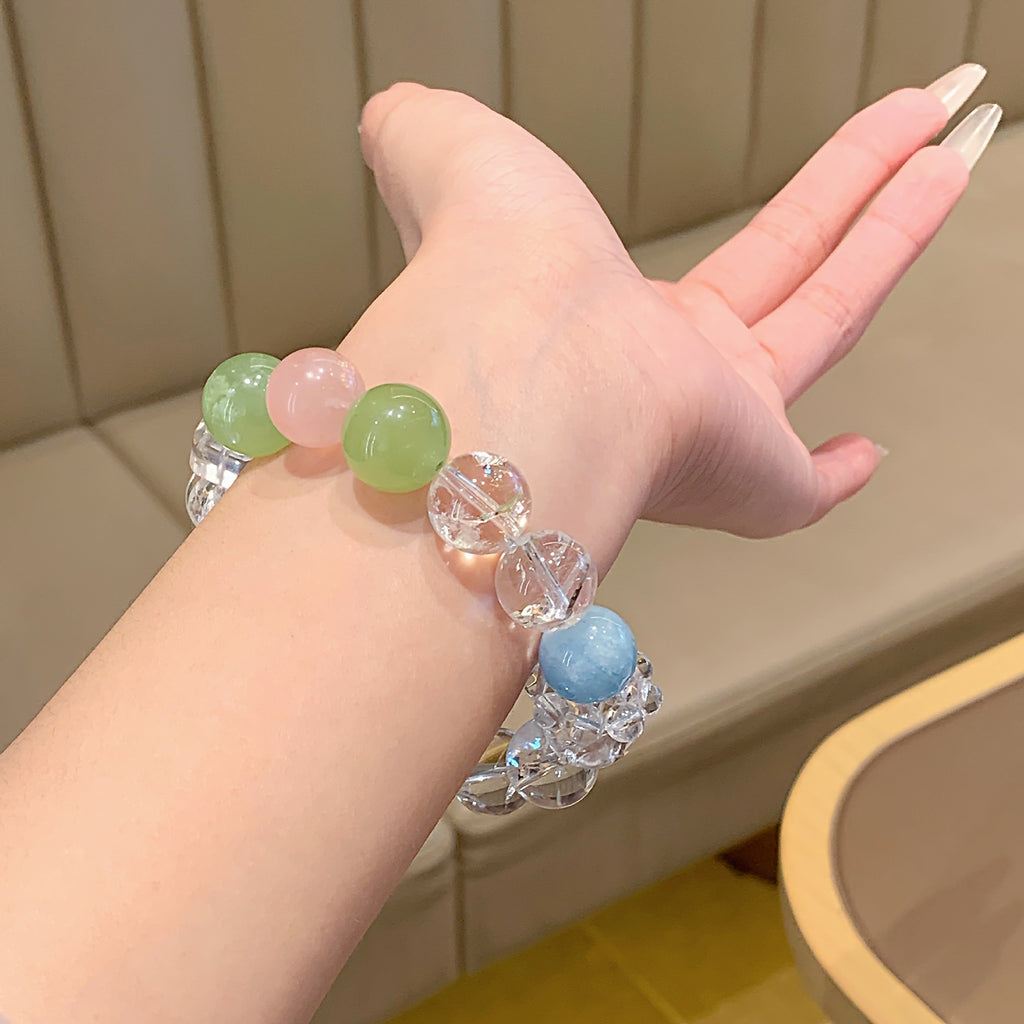 Natural Aquamarine Multi-Gem Bracelet Hot-Selling Jewelry White Crystal Bracelet Design Green Fluorite Bracelet Gift
