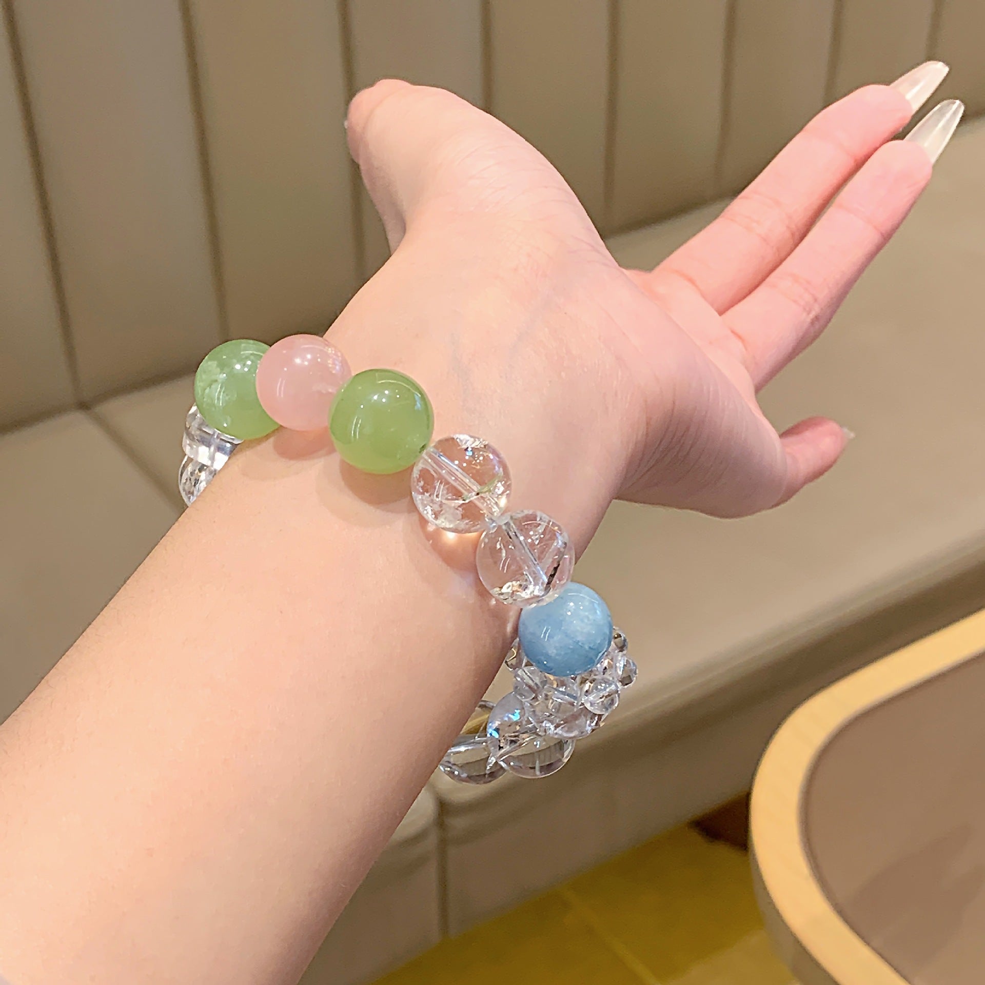 Natural Aquamarine Multi-Gem Bracelet Hot-Selling Jewelry White Crystal Bracelet Design Green Fluorite Bracelet Gift