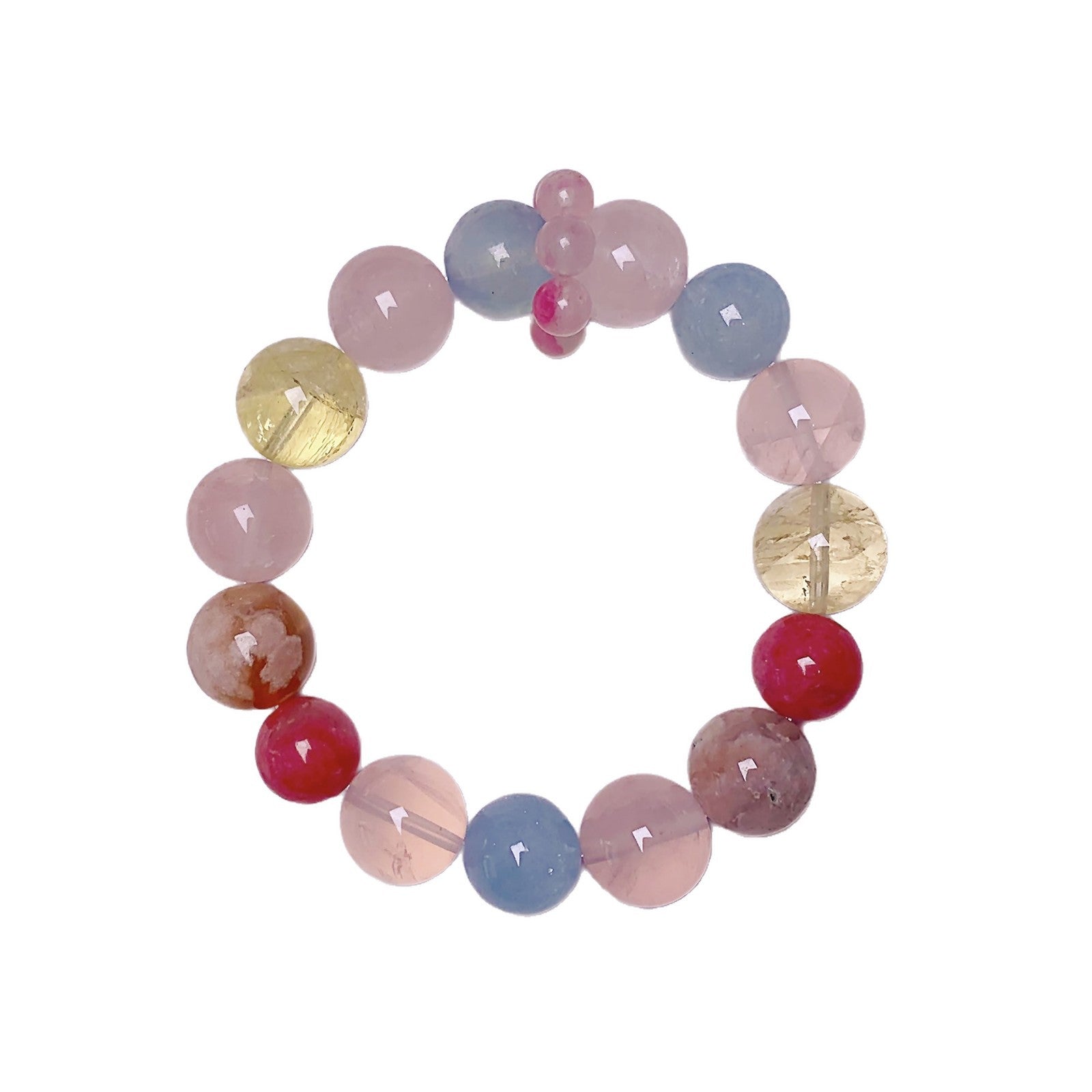 Natural Multi-Gemstone Crystal Bracelet Original Design Single Circle Large Crystal Beaded Bracelet Rose Quartz Multi-Gemstone Bracelet