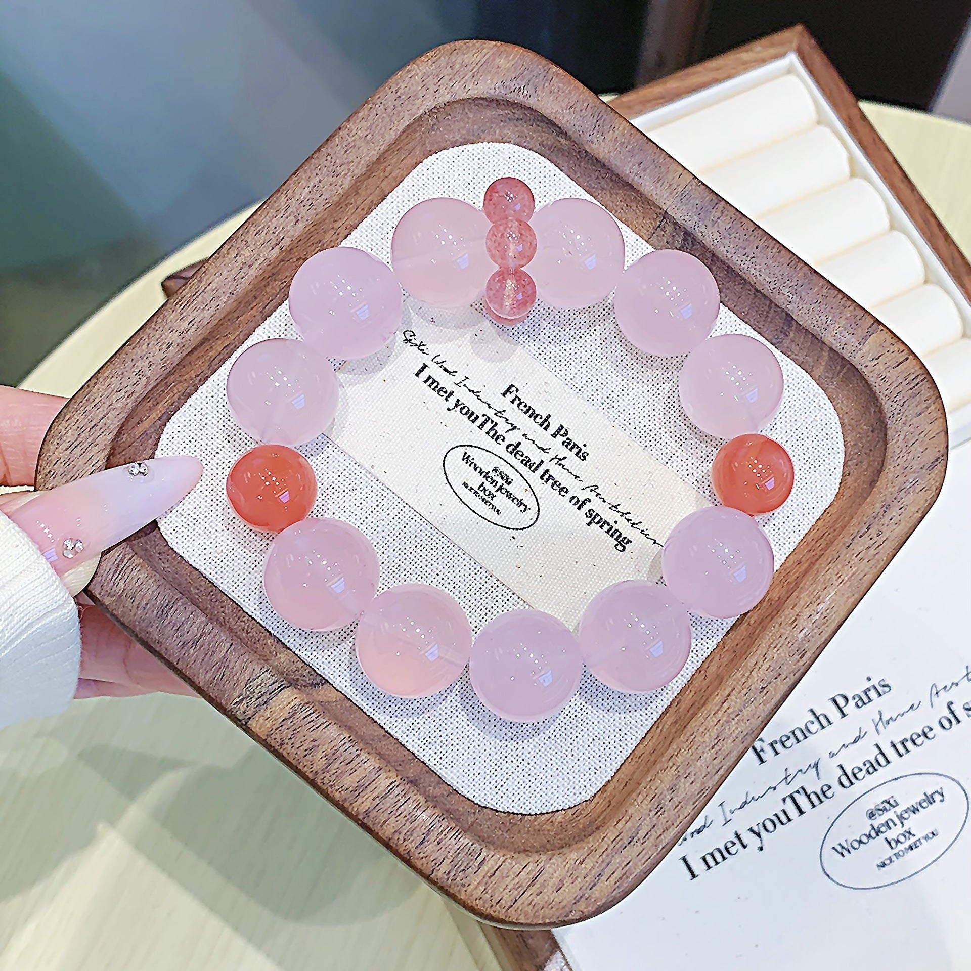 Natural Crystal Bracelet Strawberry quartz DIY Original Niche Design Crystal Bracelet Little Red Book Same Style Crystal Chain