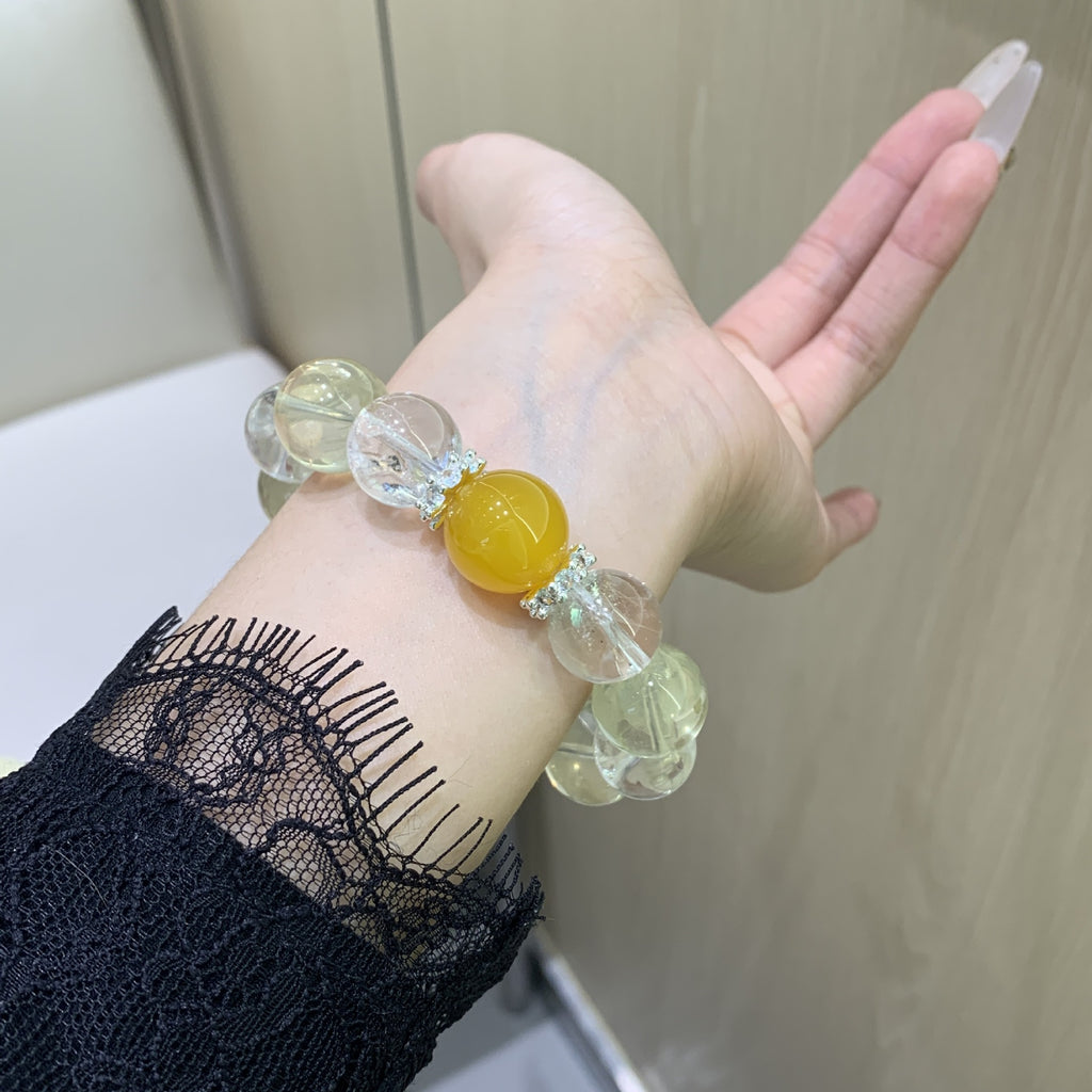 Gentle Pink Series DaZuobao Natural Lemon Quartz Bracelet Large White Phantom Crystal Women's Jewelry String