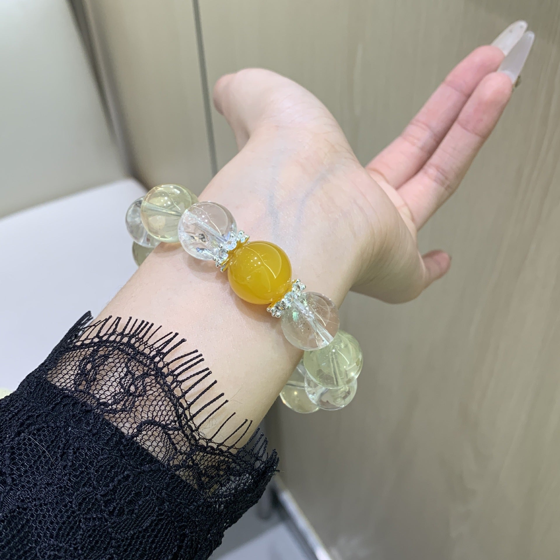 Gentle Pink Series DaZuobao Natural Lemon Quartz Bracelet Large White Phantom Crystal Women's Jewelry String