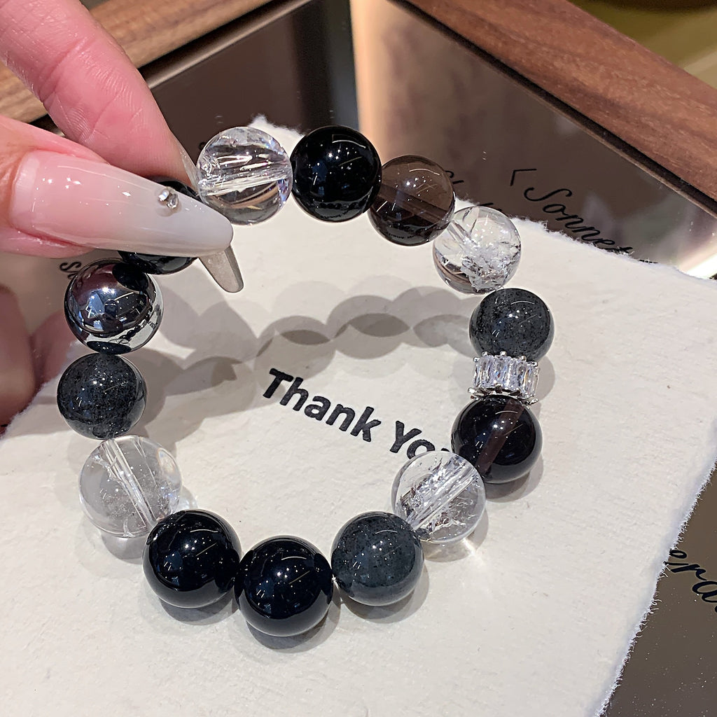 Natural Crystal Bracelet Tea Obsidian White Crystal Black Mica Light Luxury Fashion Bracelet Ketang Crystal Factory Wholesale