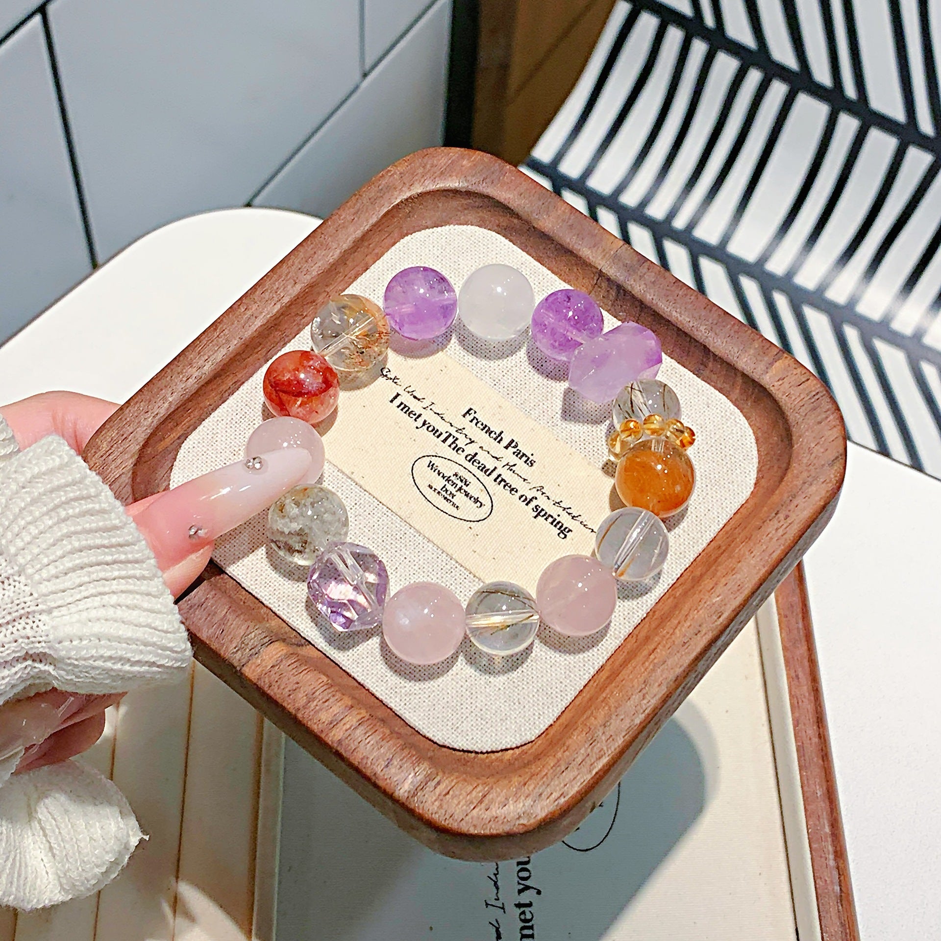 Cross-Border Hot-Selling Passepartout Amethyst Design Bracelet Natural Crystal Jewelry Bracelet Crystal String Wholesale