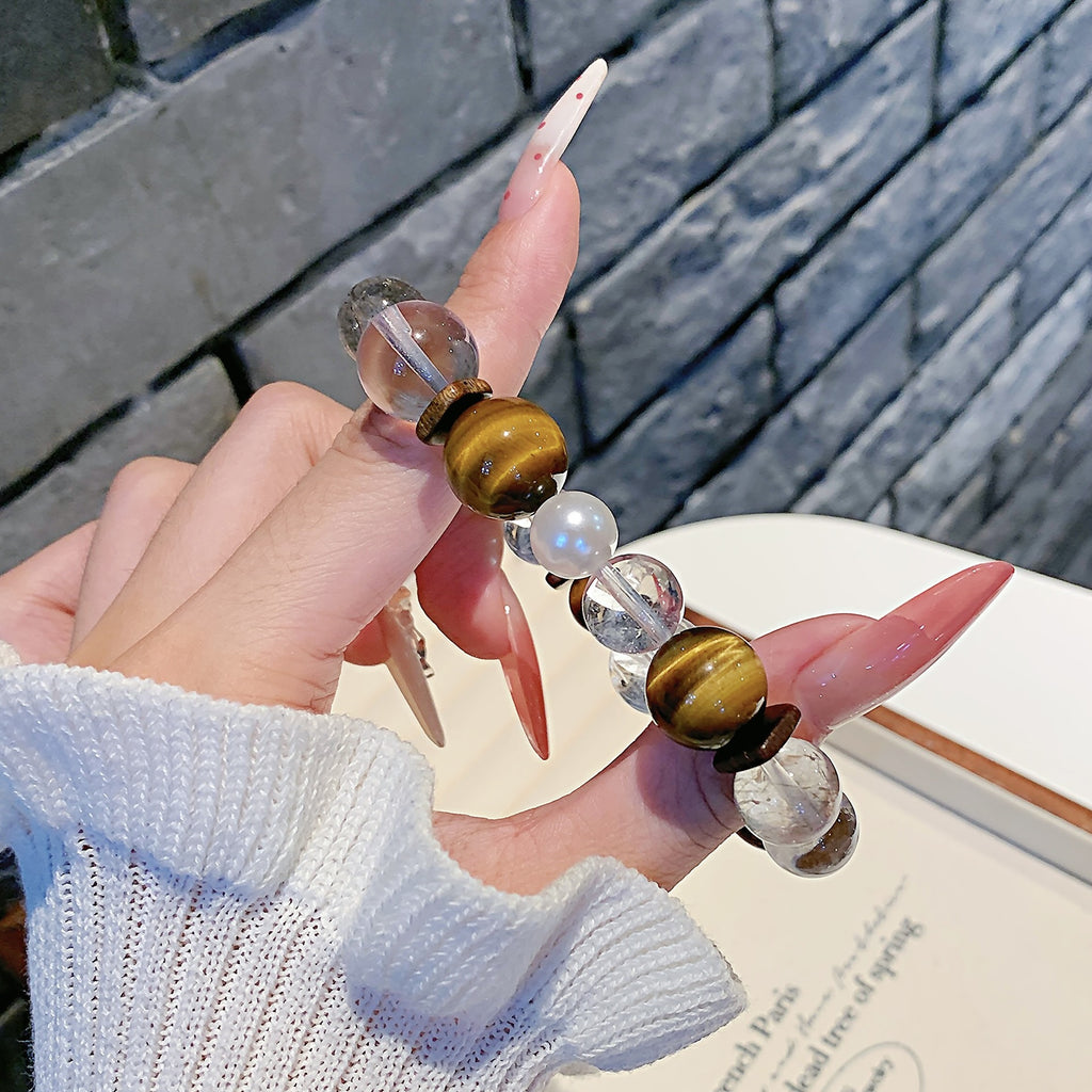 Natural Yellow Tiger Eye Crystal Bracelet Multi-bead Bracelet Fashionable High-End White Crystal Bracelet Wholesale
