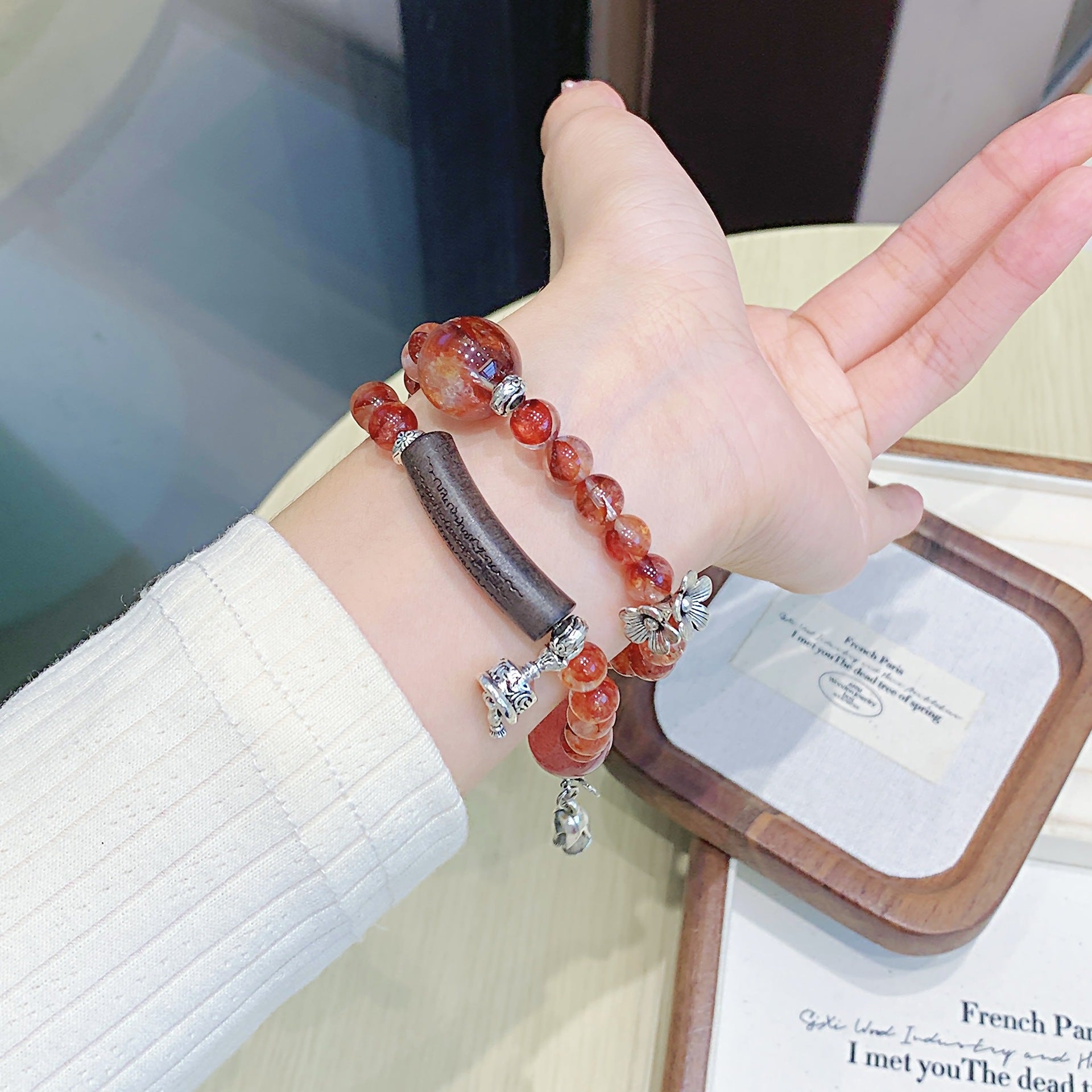 Red Glue Flower Crystal Bracelet diy Handmade Round Beads Wholesale Natural Crystal Bracelet Hot-Selling Jewelry Crystal Bracelet