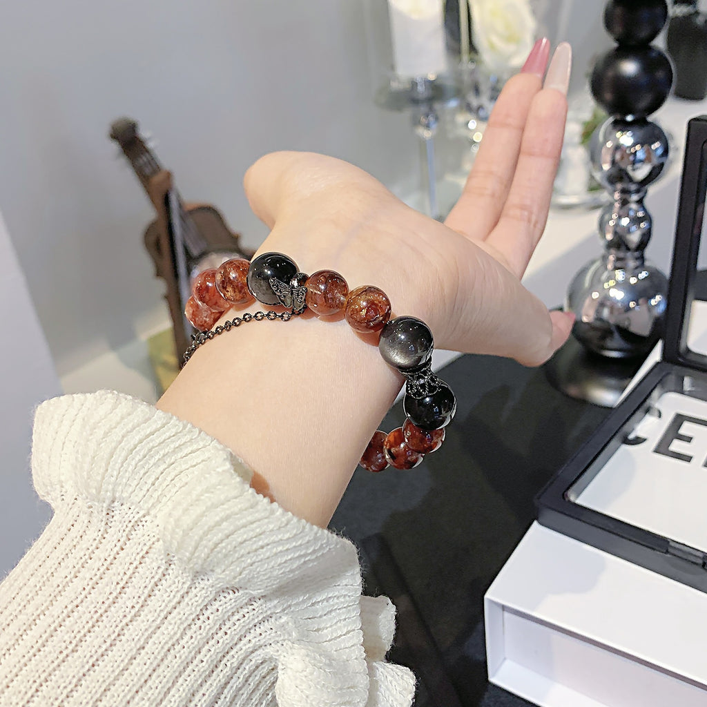 Natural Red Gum Flower Crystal Bracelet Vintage Tassel Niche Temperament diy Crystal Bracelet Natural Crystal Bracelet