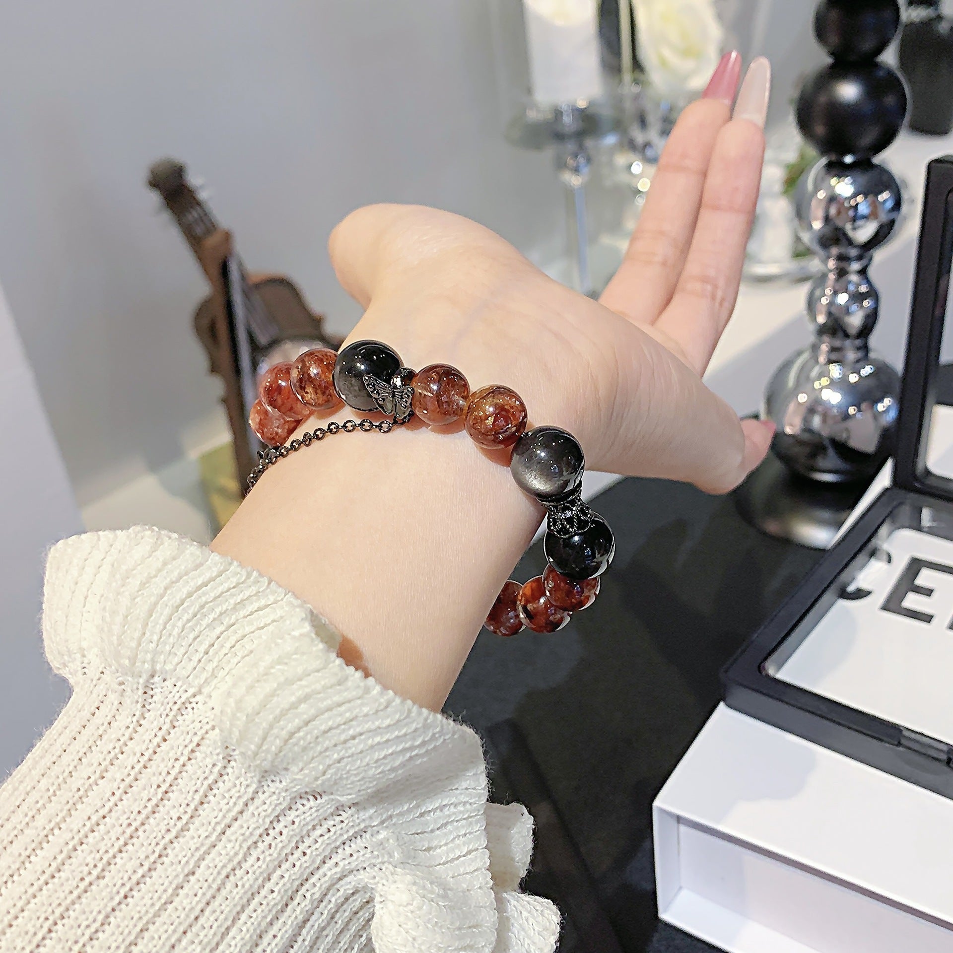 Natural Red Gum Flower Crystal Bracelet Vintage Tassel Niche Temperament diy Crystal Bracelet Natural Crystal Bracelet