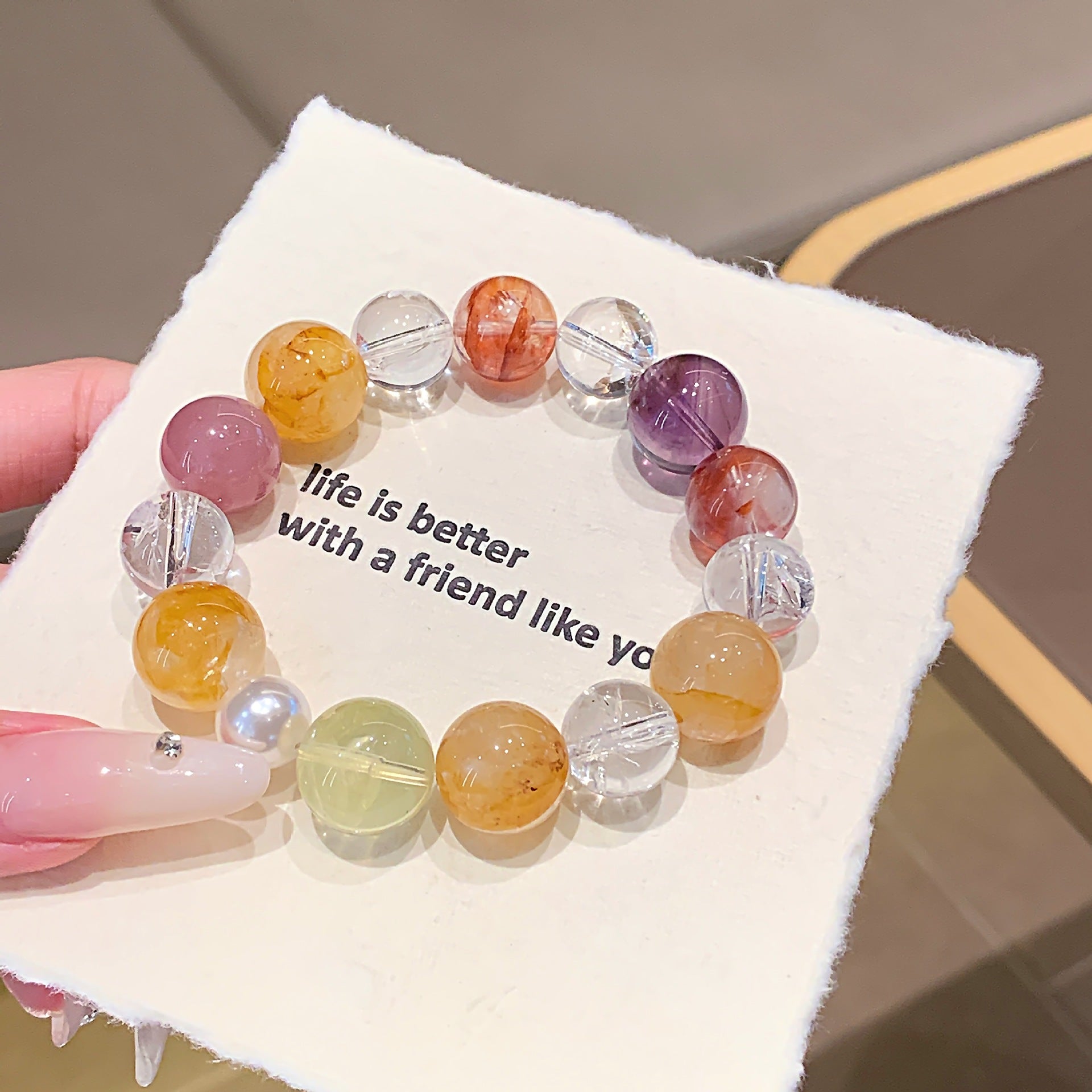 Light Luxury All-Matching2025New Crystal Chain Dopamine Multi-Gemstone Bracelet Original Natural White Assay Crystal Bracelet