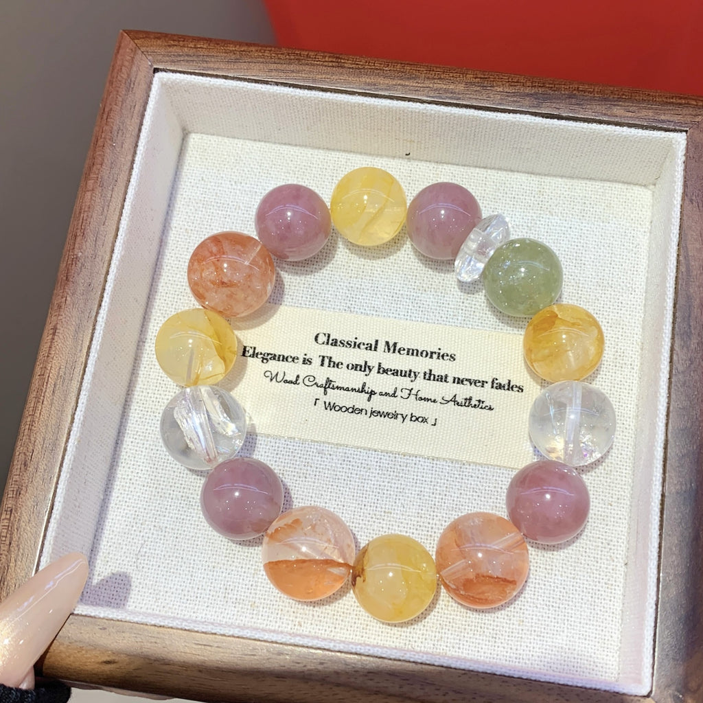 Macaron Ace Crystal Round Bead Multi-Gem Bracelet Red Gum Flower Matching Yellow Gum Flower White Crystal Model Crystal Bracelet