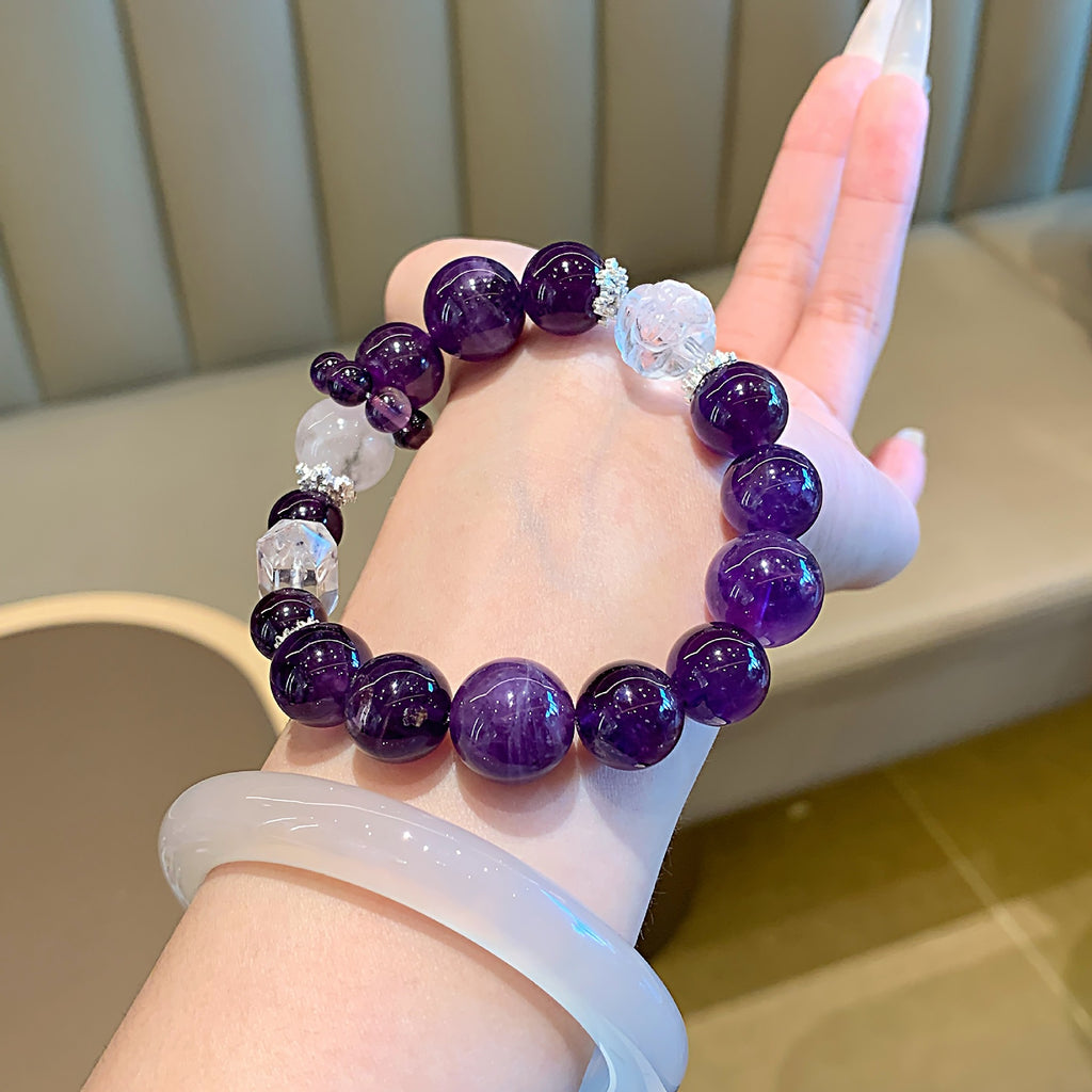 【Purple Starry Sky】Natural Amethyst Bracelet Purple Grape Women's Bracelet Single Circle Uruguay Amethyst Bracelet