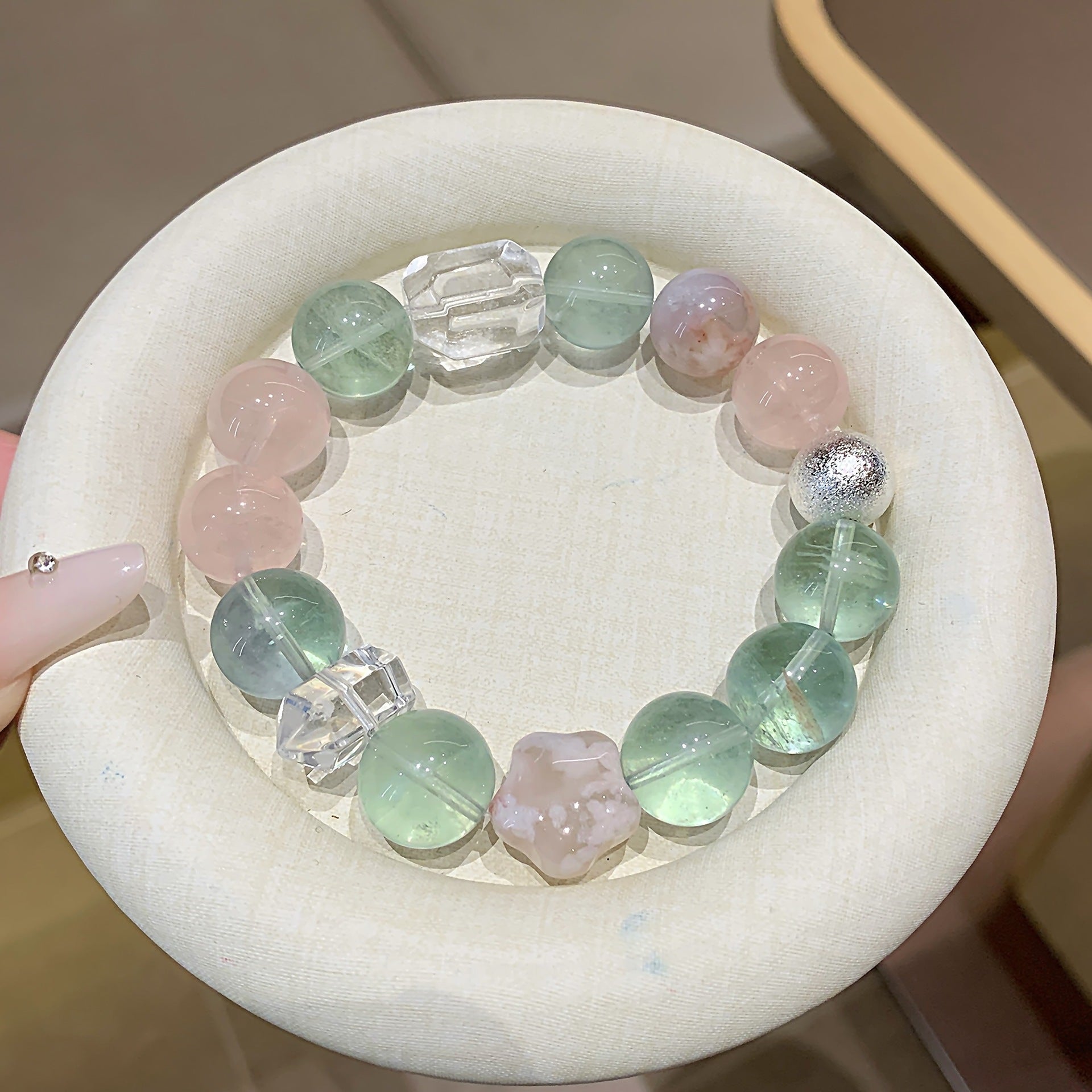 Natural Multi-Gemstone Crystal Bracelet Rose Quartz White Crystal Mixed Bracelet Niche Design Green Fluorite Bracelet Bracelet