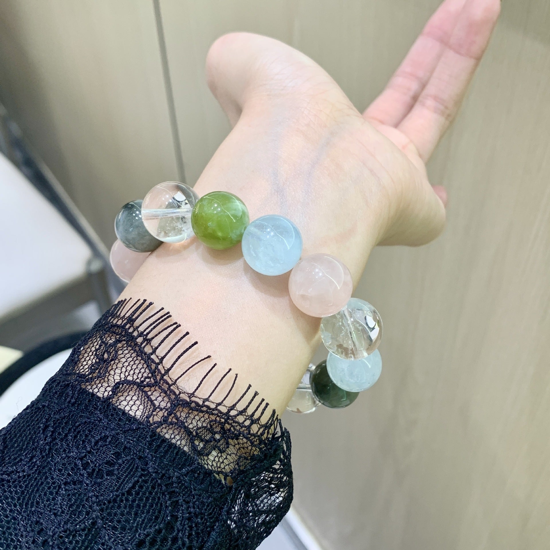 Gentle Pink Series DaZuobao Natural Pink Crystal Bracelet Large Particle Aquamarine White Crystal Women's Jewelry String