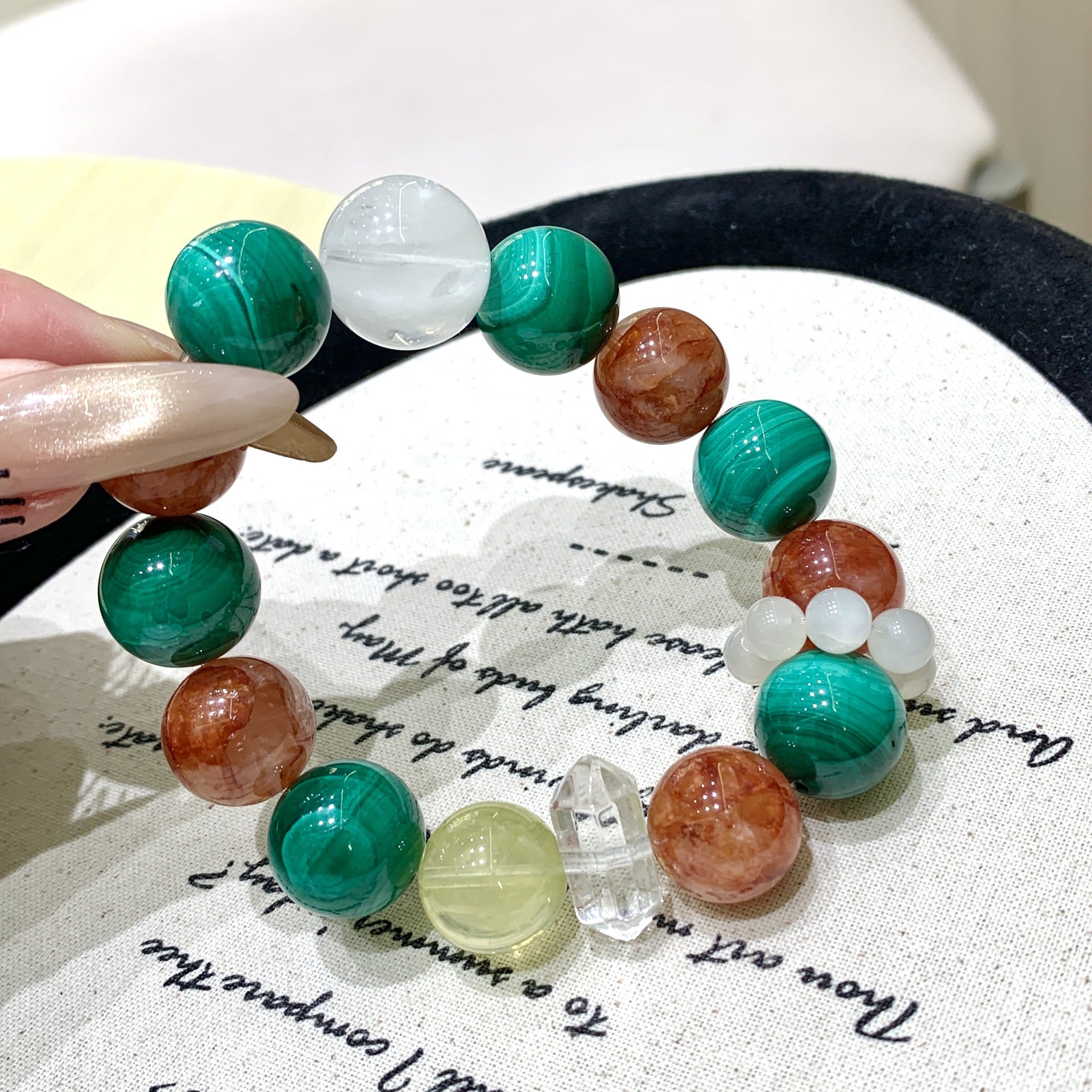 Natural Christmas Crystal Bracelet Female Malachite with Red Gum Flower High-End Light Luxury Fashion Gift for best friend, gift for girlfriend