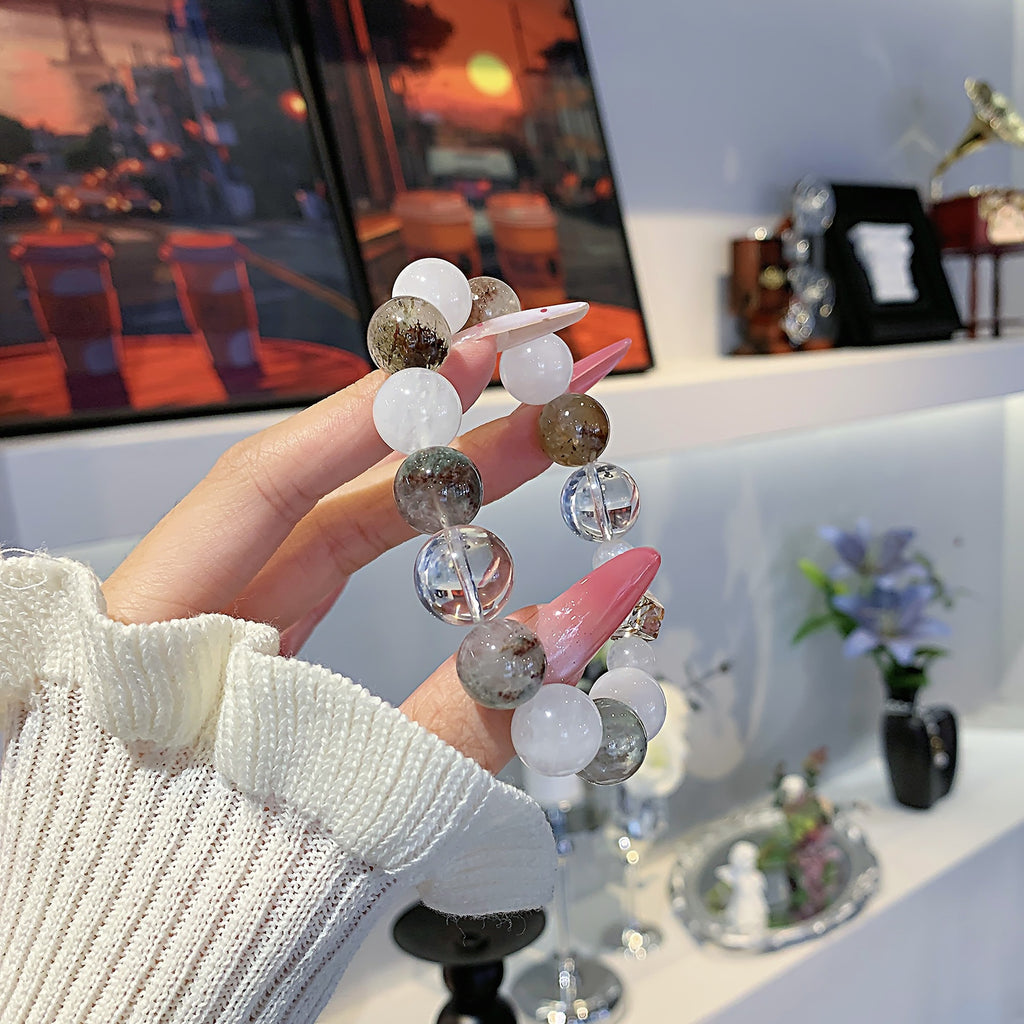 Natural White Phantom White Crystal Bracelet Milky White Crystal Ghost Obsidian Bracelet Luxury High-End Feel Bracelet