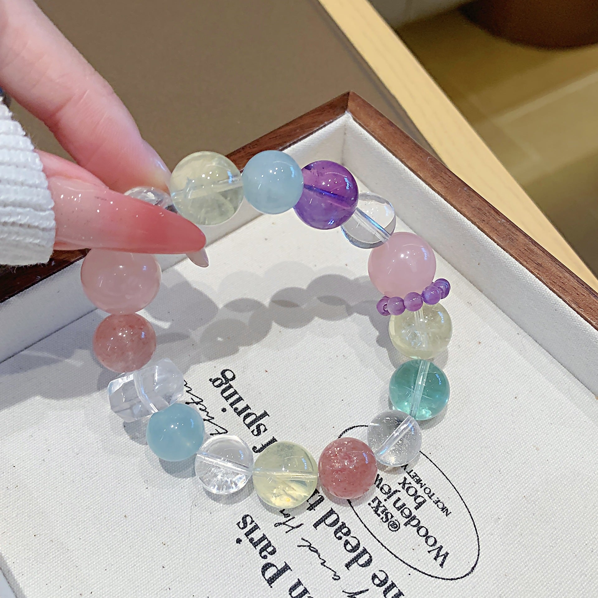 Macaron Crystal Round Bead Multi-Gem Bracelet Women's Hand Jewelry Accessories Fresh Bracelet Design Strawberry Crystal Bracelet