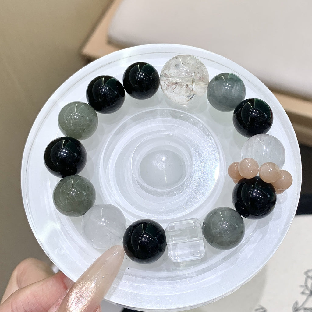 Natural Crystal Bracelet Gray rabbit fur paired with obsidian original design New Year gift Ketang Crystal Factory