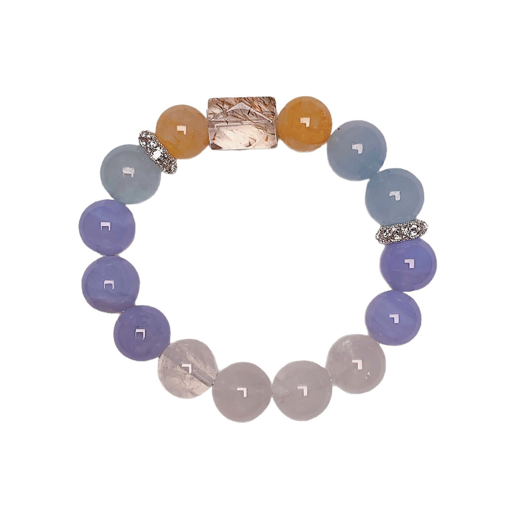 Duobao Natural Crystal Bracelet Female High-End Sweet Gentle Yellow Gum Flower Whitening and Clear Blue Vein Agate Bracelet