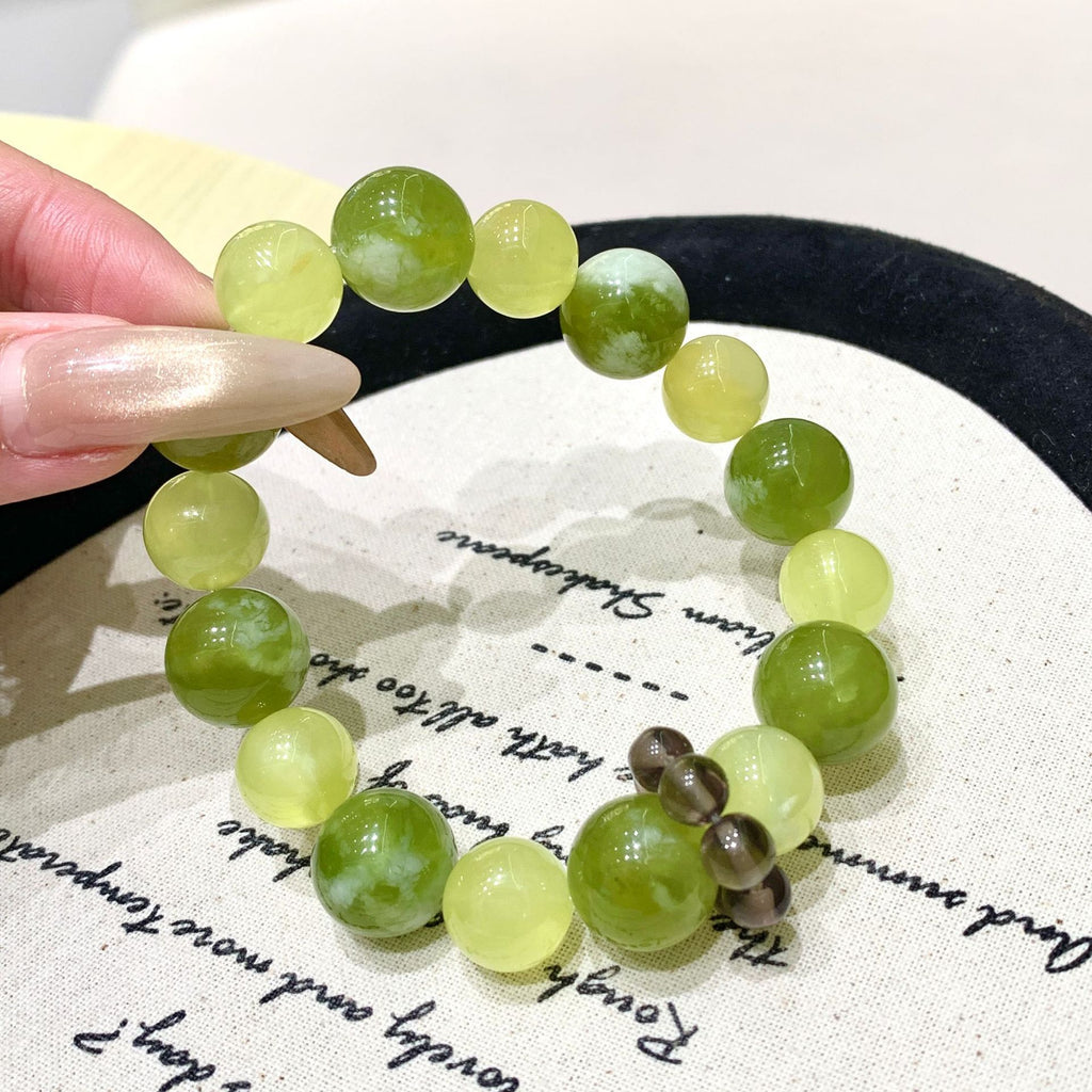 【Spring Mountain Snow】Natural Xiuyan Jade Bracelet Green Grape Milk Cap Xiuyan Crystal Hand Jewelry String Natural Crystal Bracelet