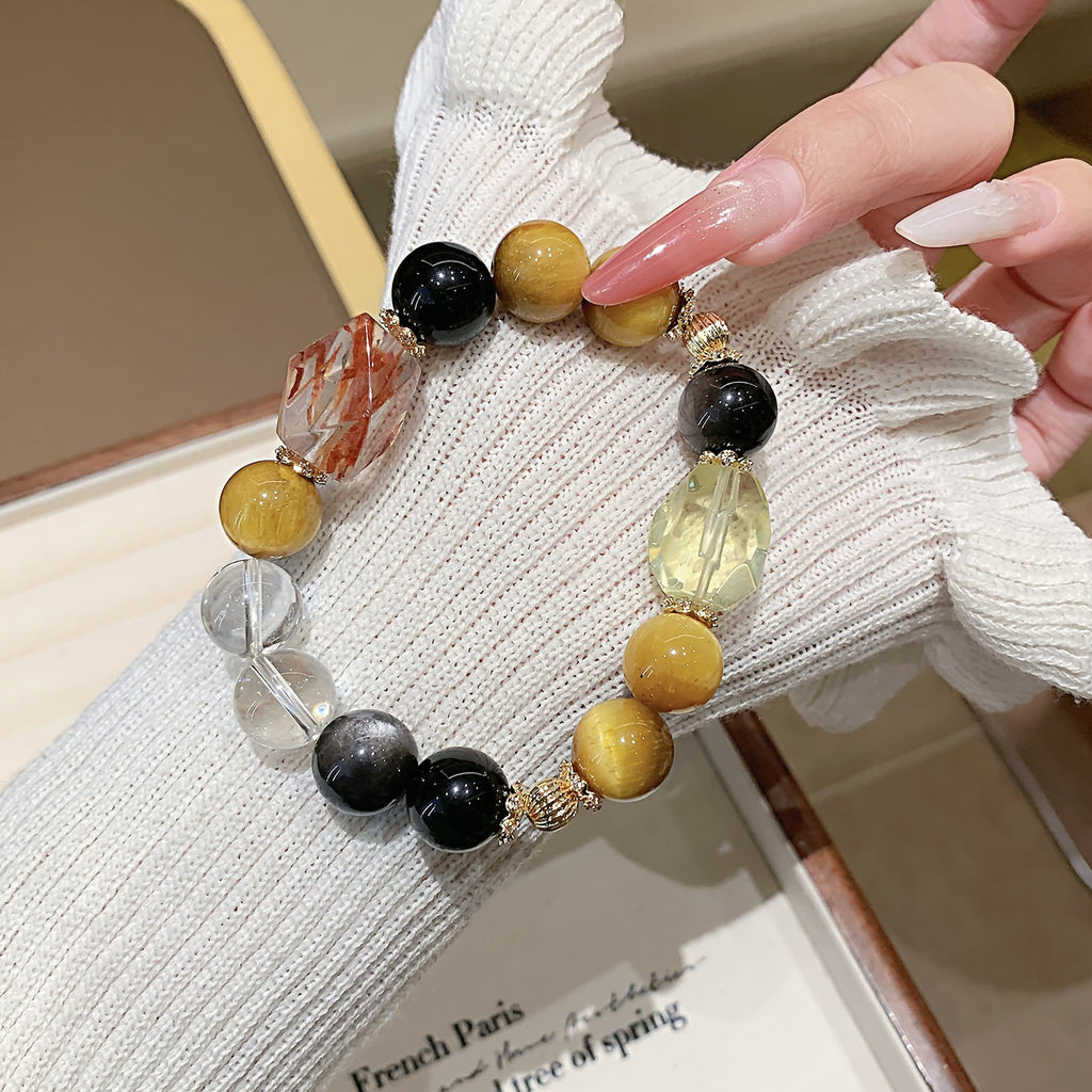 Gold Tiger Eye Crystal Bracelet Natural Crystal Bracelet Cross-border Hot-Selling Hand Jewelry diy Natural Crystal Bracelet