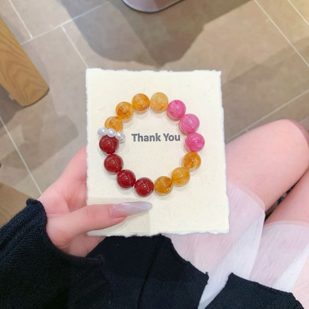 Natural Crystal Large Yellow Gum Flower Bracelet Women's Original Design Large Lacquer Beaded Yellow Gum Flower Crystal Bracelet