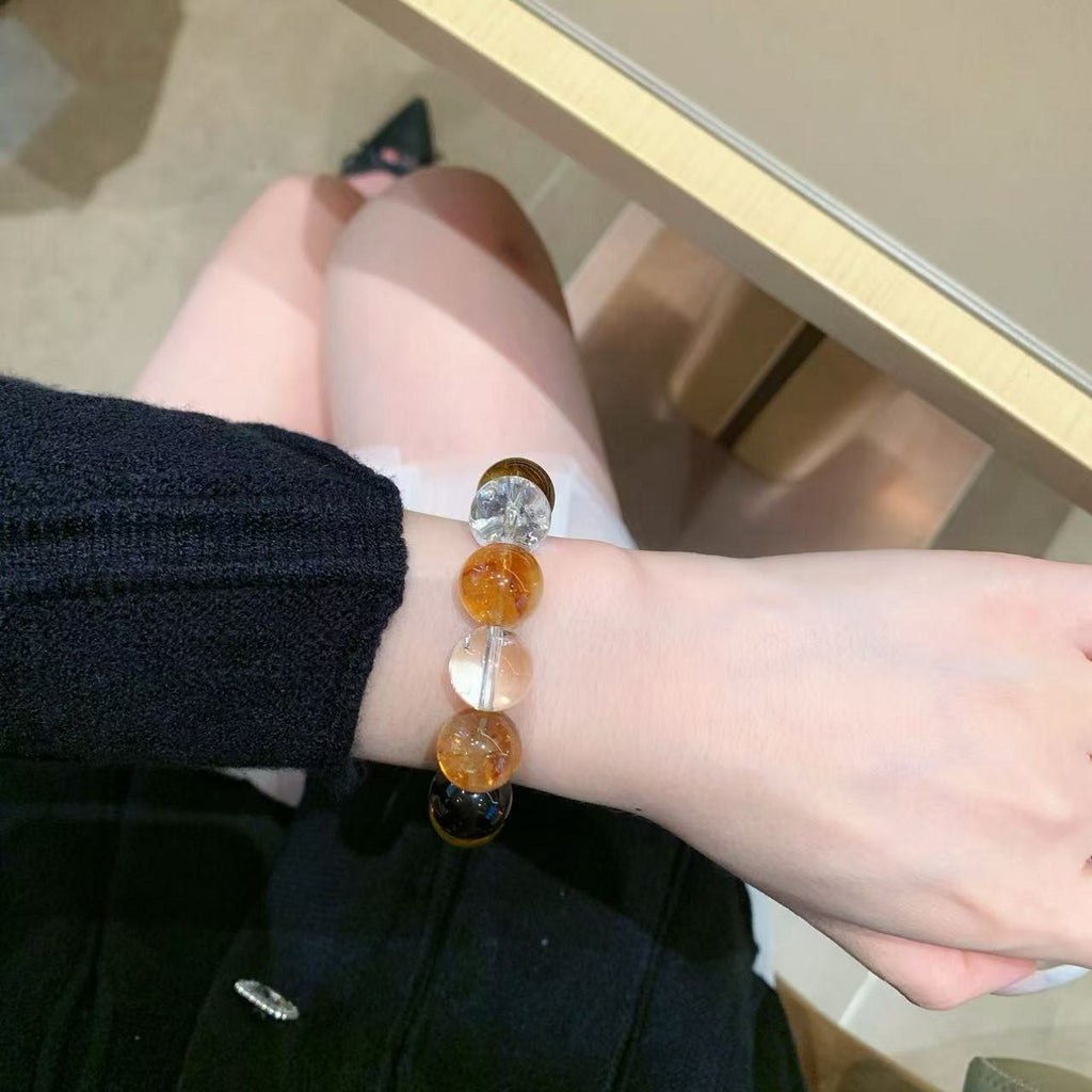 Rich Day Violent Yellow Tiger Eye Bracelet Natural Yellow Pagoda Crystal Yellow Asai Seven Birthday Gifts for Boys and Girls