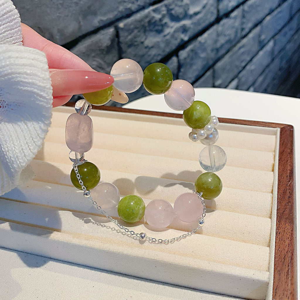 Natural Xiuyan Jade Jewelry Crystal Bracelet Fortune-Attracting Wealth Peach Blossom Lucky Bead Bracelet Gift for Women Wholesale Handmade Jewelry Strings