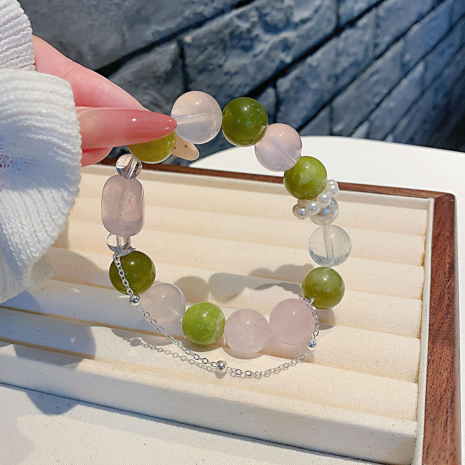 Natural Xiuyan Jade Jewelry Crystal Bracelet Fortune-Attracting Wealth Peach Blossom Lucky Bead Bracelet Gift for Women Wholesale Handmade Jewelry Strings