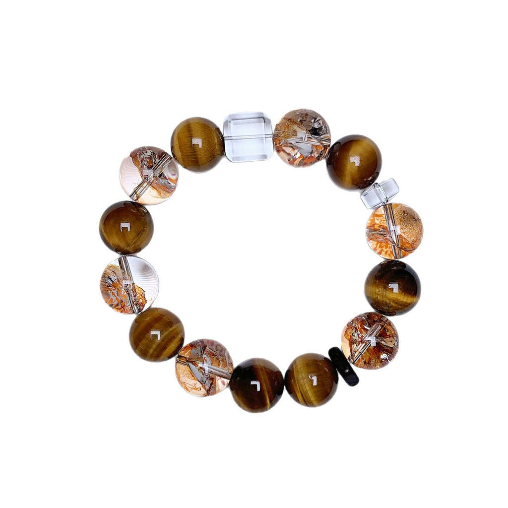 Natural Yellow Tiger Eye Bracelet Pair with Gold Foil Explosion Original Design New Cross-Border Hot-Selling Bracelet Crystal Bracelet