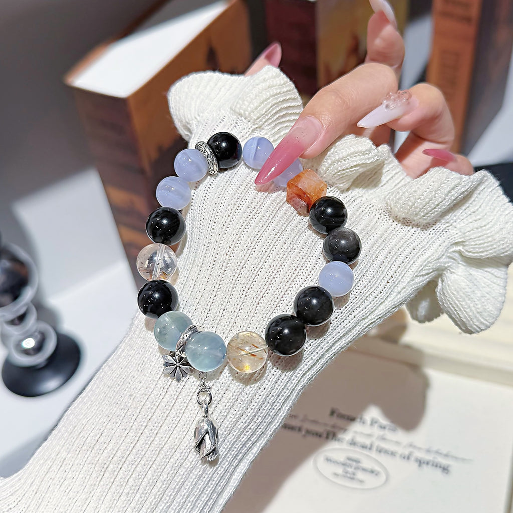 Natural Blue Agate Crystal Hand Jewelry Cross-border Hot-Selling Light Luxury Crystal Bracelet diy Multi-Gemstone Crystal Bracelet