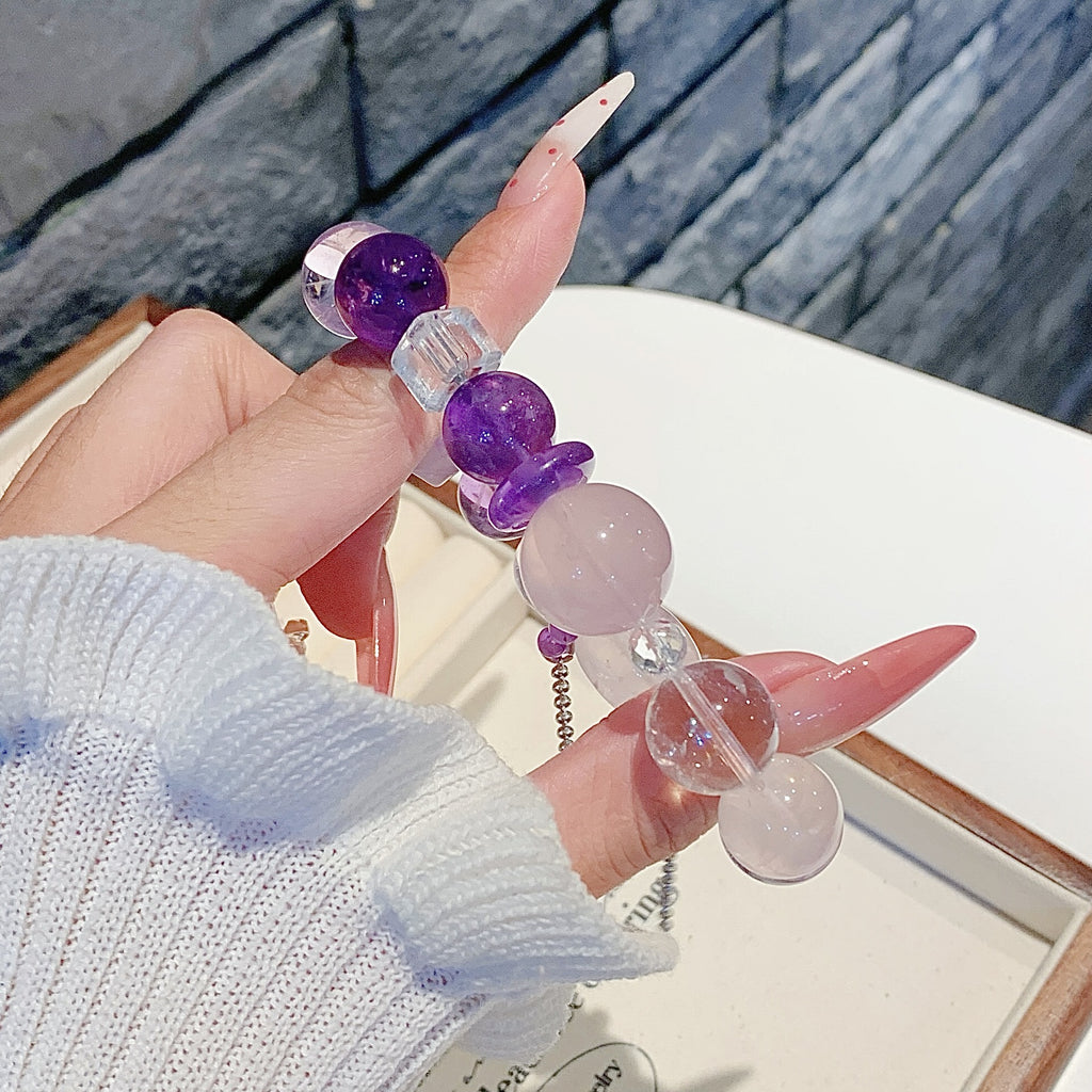 Natural Amethyst with White Phantom Pink crystal DIY Original Minimalist Style Crystal Chain Wholesale Crystal Bracelets
