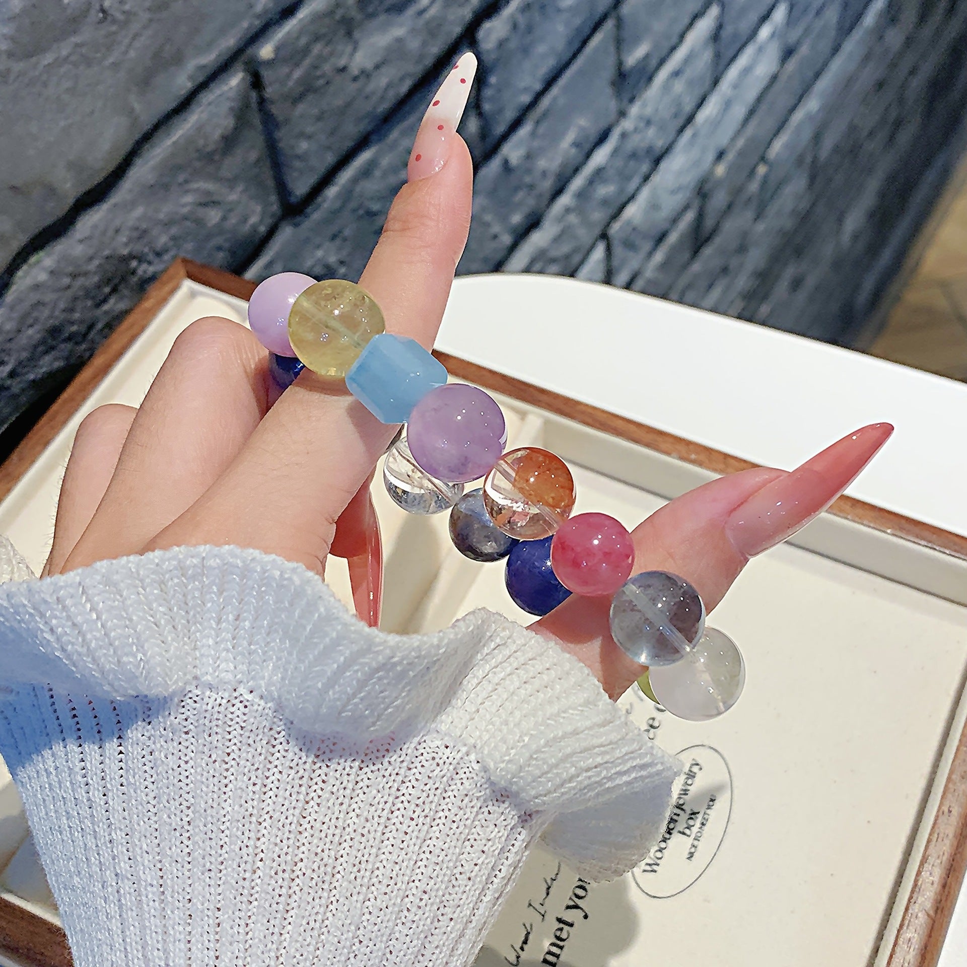 Natural Multi-Gemstone Crystal Fortune Bracelet for Women Original Niche Design Gift Bracelet Large Crystal Bead Bracelet