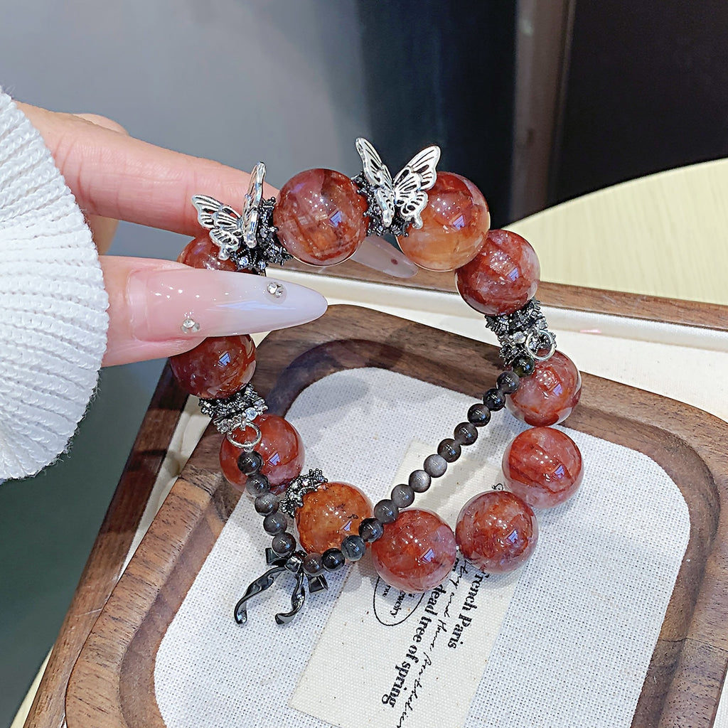 Natural Red Gum Flower Crystal Bracelet Butterfly Accessories Natural Crystal Hot-Selling Bracelet Jewelry Crystal Bracelet Jewelry
