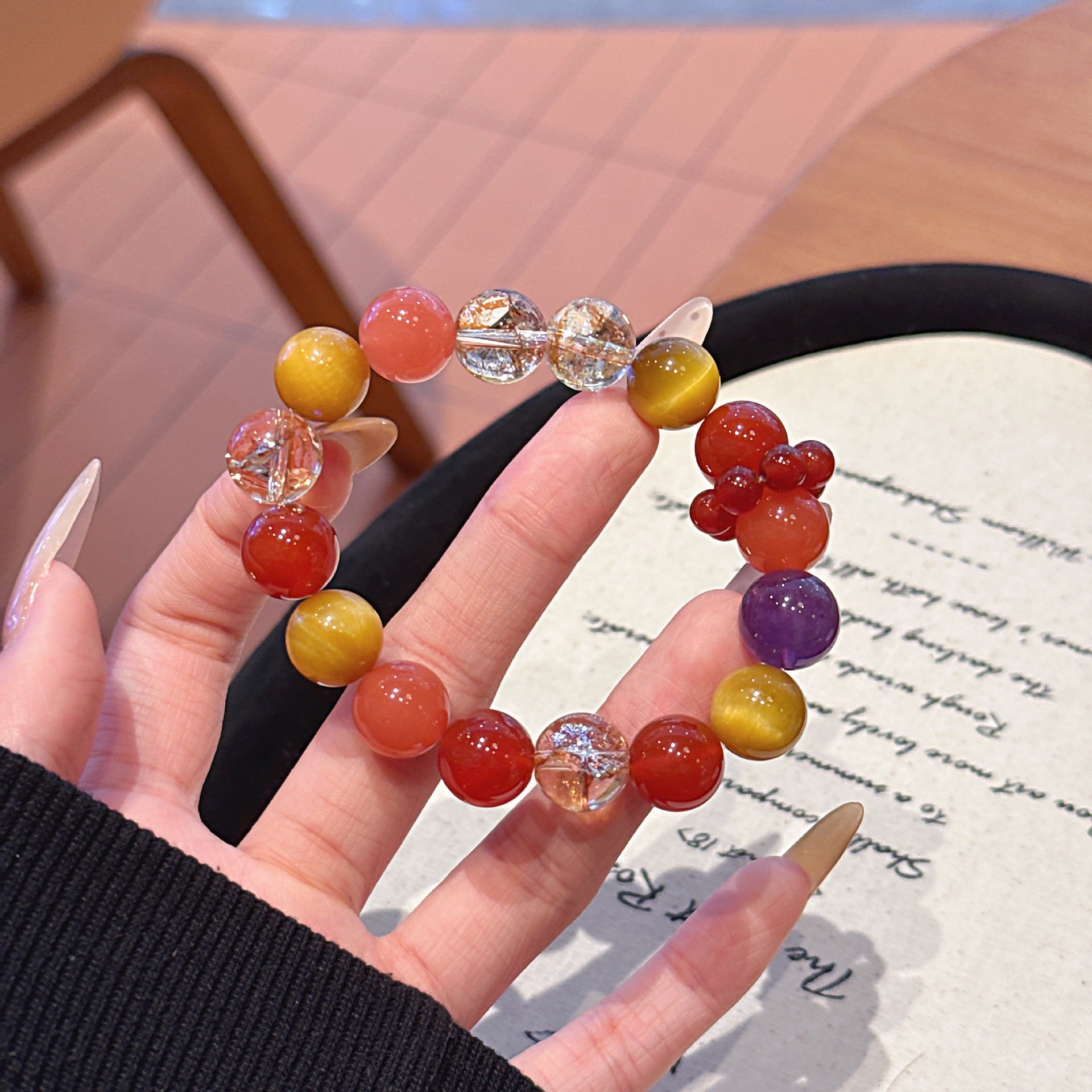 【Magnolia】Original Natural Yellow Tiger Eye with Gold Foil Explosion Design Handmade Exquisite Bracelet