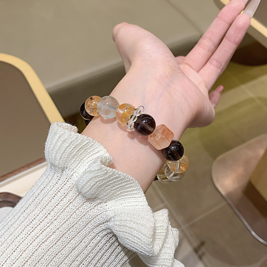 Natural Crystal Bracelet Jewelry Original Design Multi-Gem Crystal Bracelet with a Sense of Sophistication Yellow Gum Flower Bracelet Crystal