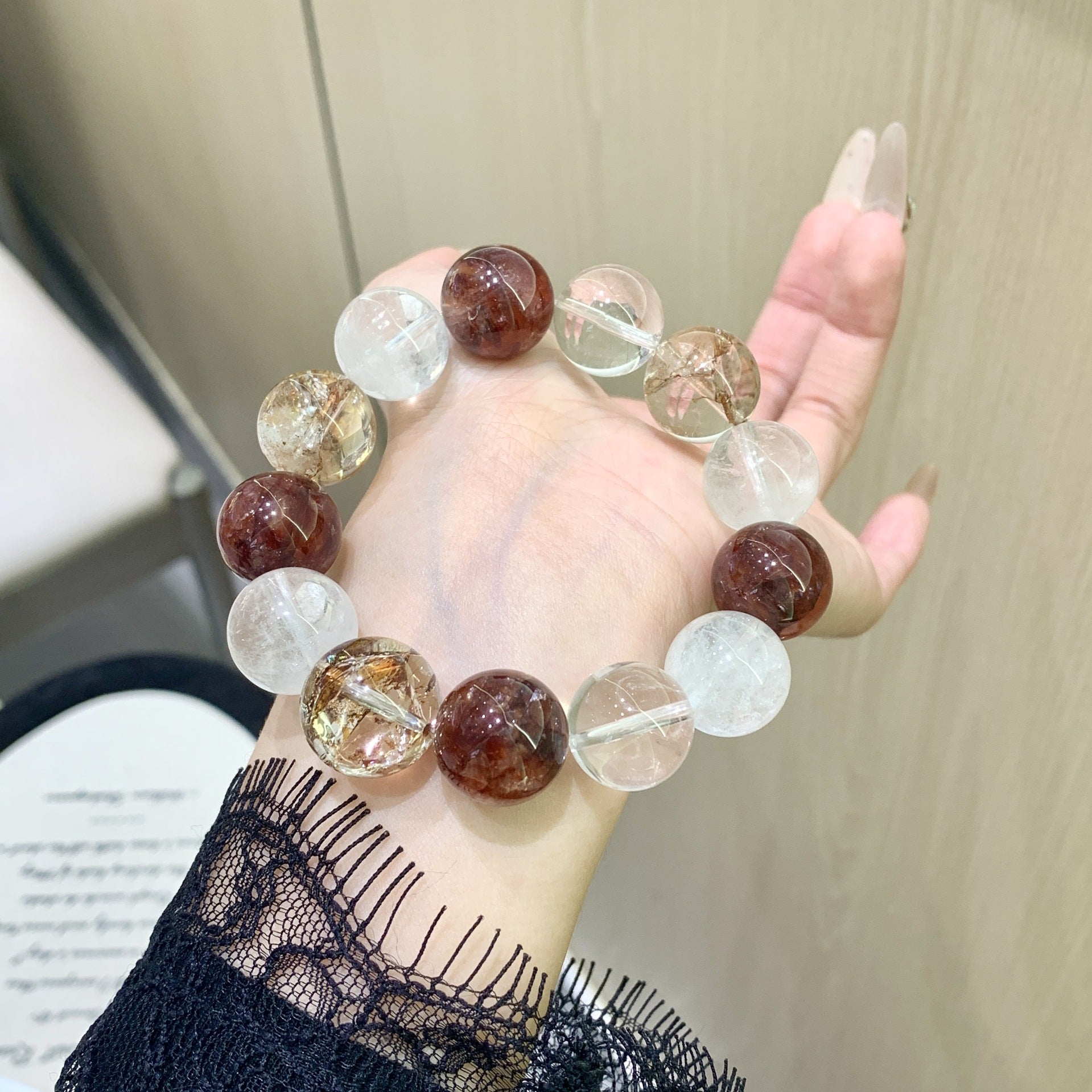 Natural Crystal Bracelet Red Gum Flower Matching White Ghost Bracelet Popular Jewelry Bracelet Red Gum Flower Crystal Bracelet